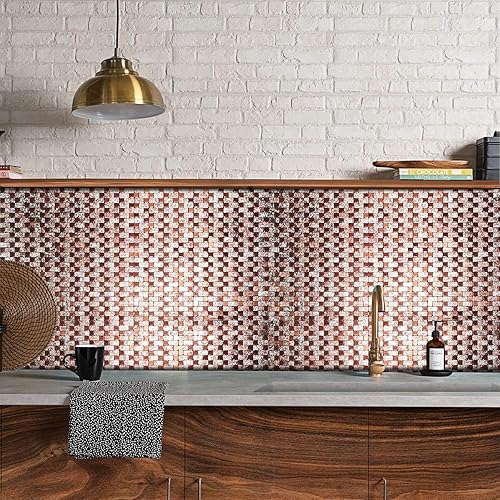 Miniatura 6 de WEIMEISC 10 hojas de azulejos de mosaico para cocina, despegar y pegar, superficie de aluminio de 11.65 x 11.65 pulgadas, panel de calcomanías de