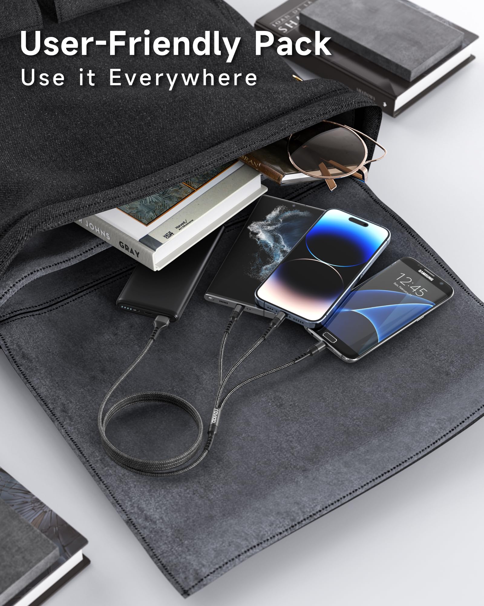 RAVIAD Multi Cavo di Ricarica Lungo [3M], 3 in 1 Multiplo Cavetto con Micro USB Tipo C Lightning interfaccia Cavo Caricatore Multiplo per iPhone, Samsung Galaxy, Kindle- Nero