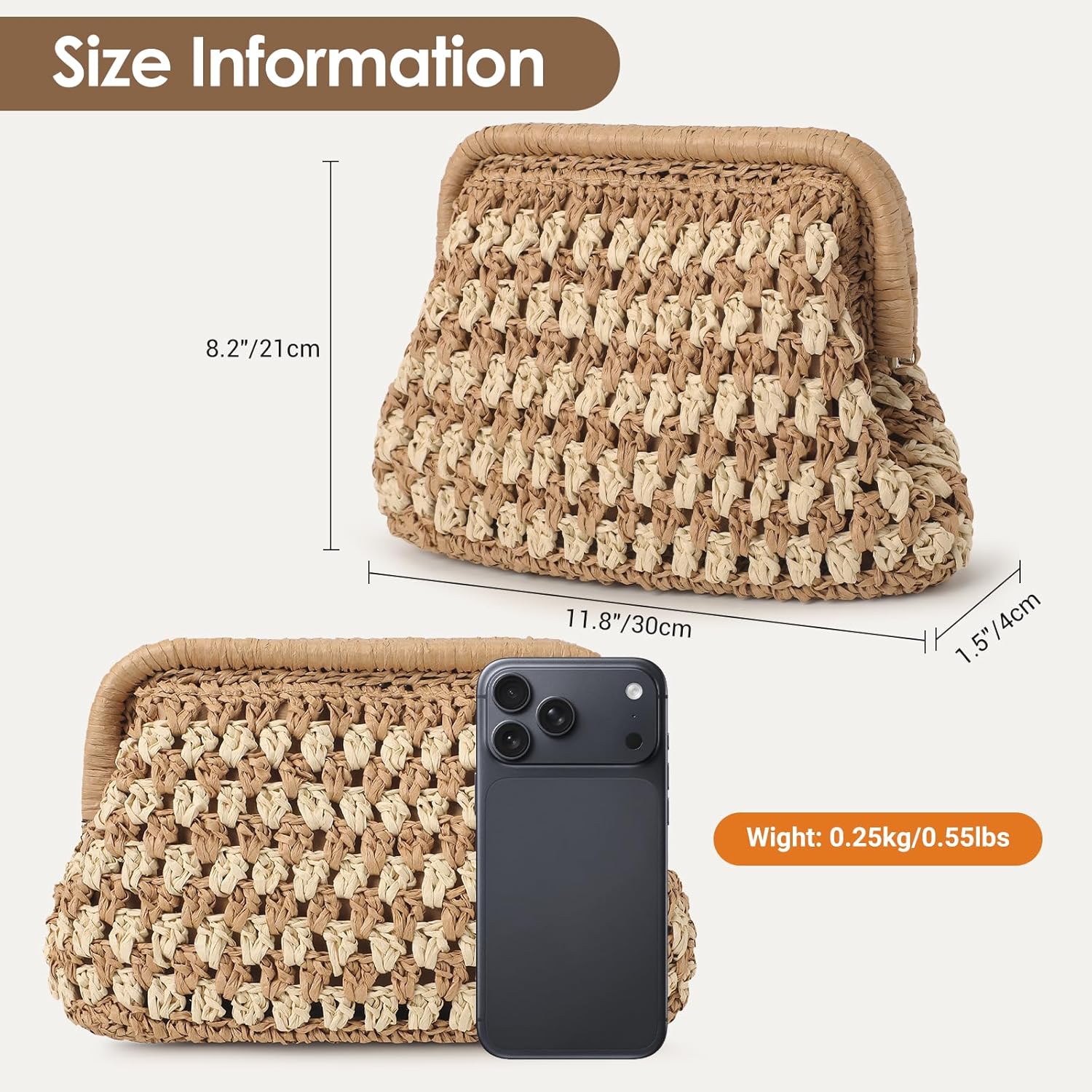 Clothirily Straw Clutch Purses for Women, Cloud Dumpling Woven Bag with Detachable Chain, Beach Crossbody Shoulder Handbag