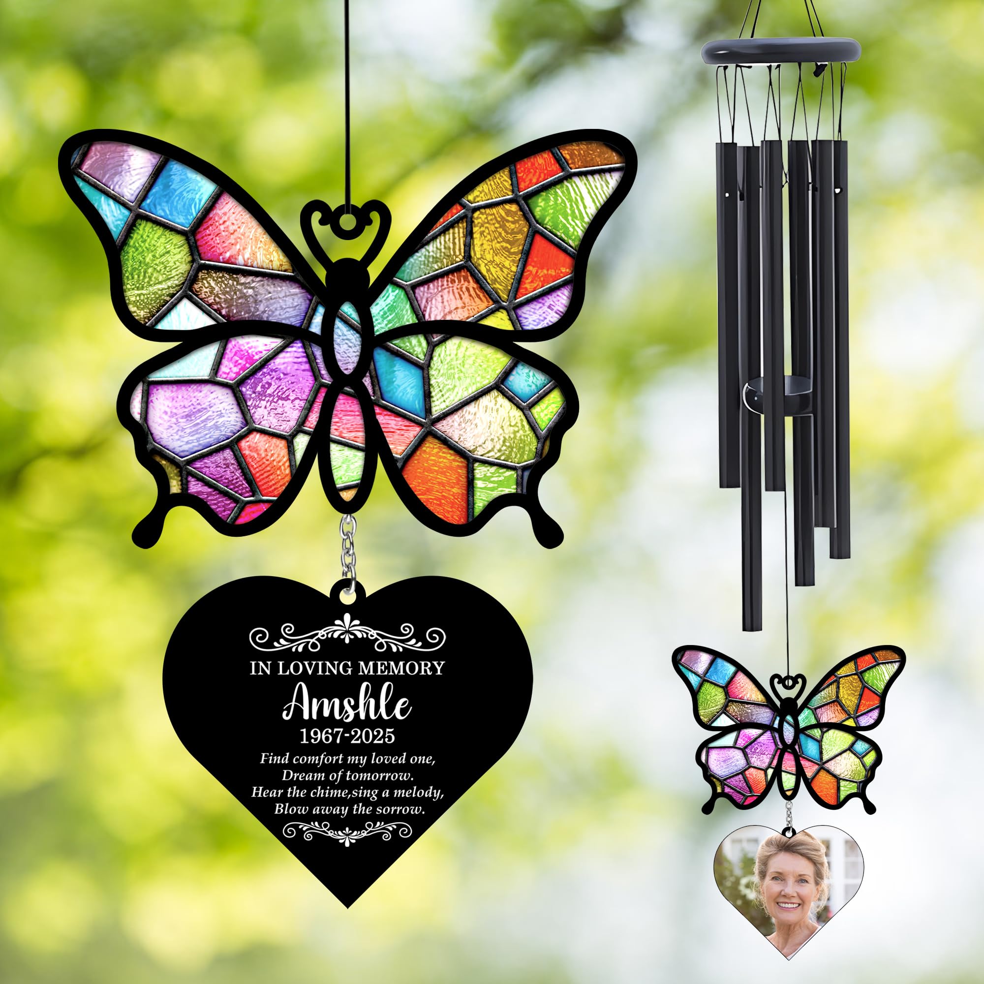 In Loving Memory Butterfly Wind Chimes,Personalized Custom Butterfly Memorial Wind Chime with Photo Name & Date,Sympathy Keepsake Gift,Memorial Bereavement Gifts for Loss of Loved One