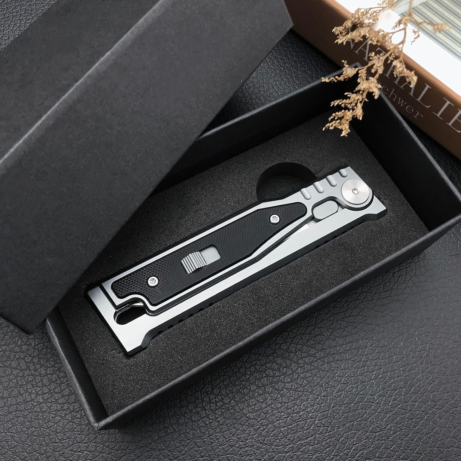 Cuchillo de Gravedad Hoja de Acero D2, Empuñadura G10 con Aluminio T6,Ideal para Camping, Senderismo y Supervivencia (Arco blanco)