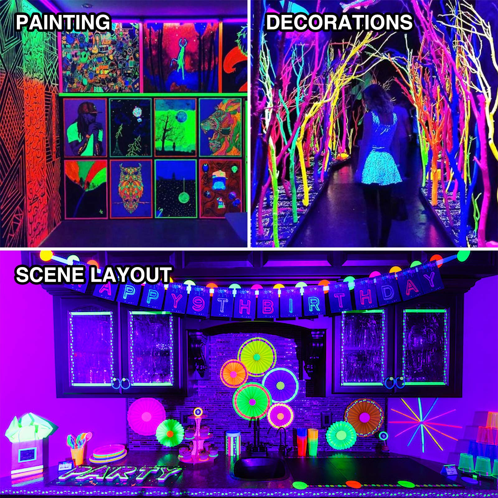 Onforu 2 Pack Luz UV 20 W, IP66 Impermeable Nivel UV-A, Foco Ultravioleta Fluorescente para Escenario Bar Club DJ Discoteca Fiesta KTV Pinta Corporal Acuario Halloween