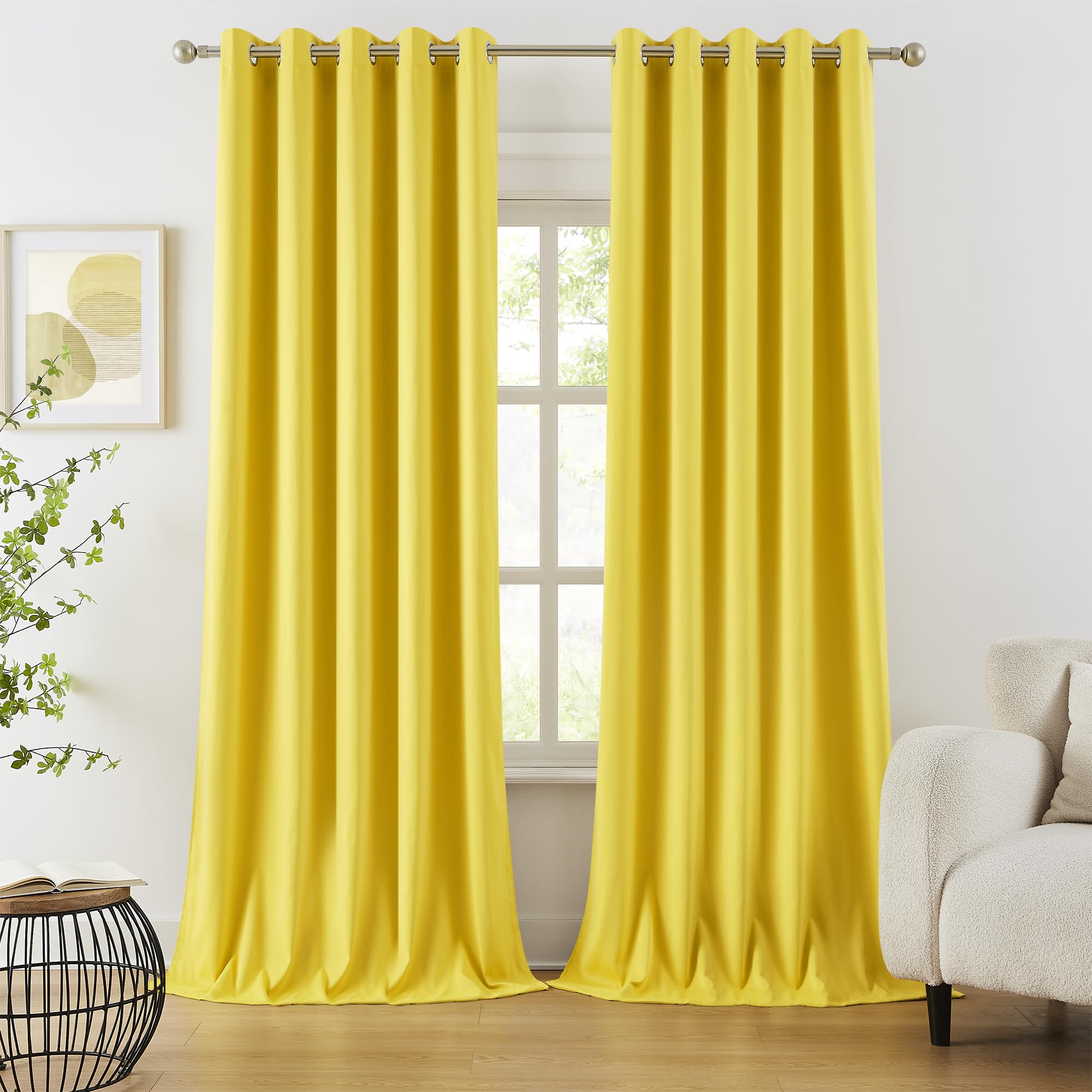 DUALIFE 108 Inch Length Yellow Curtain Drapes for Living Room Room Darkening Bedroom Curtains Thermal Insulated Grommet Top (60 by 108 inch Length, 2 Panels)