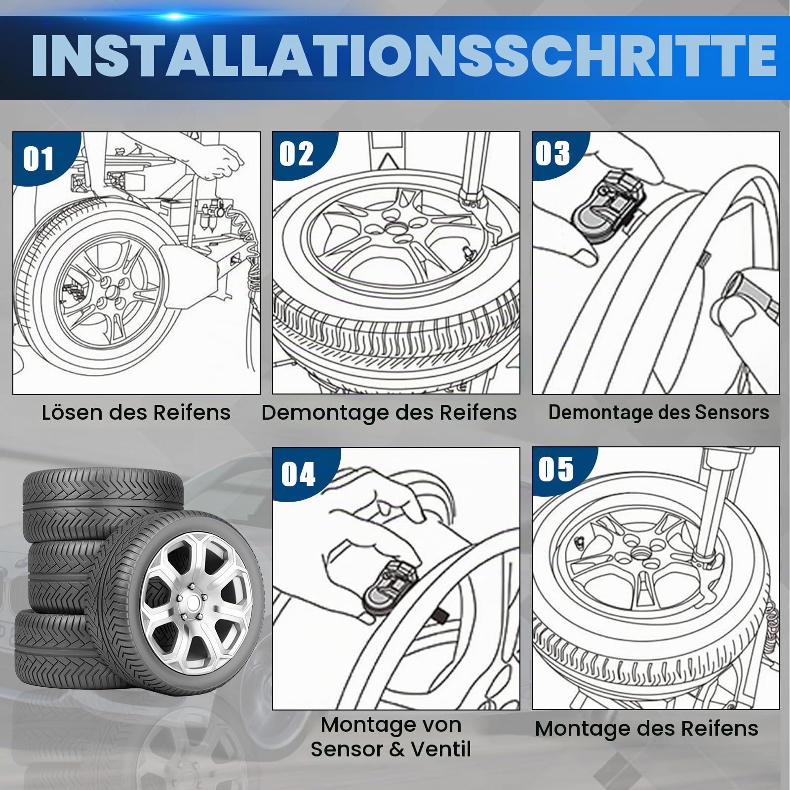 Reifendrucksensor Kompatibel mit Porsche 991 997 981 A-udi | RDKS TPMS Reifendruckkontrolle Sensor Kompatibel mit A-udi A6 A8 Q7 R8 A4 RS4 RS6 7PP907275F 4 Stück