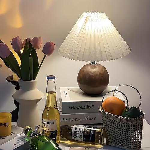 Miniatura 3 de Lámpara de mesa de cerámica para dormitorio, espacio pequeño, plisado, bonita lámpara de mesita de noche con interruptor, luz nocturna, lámparas de