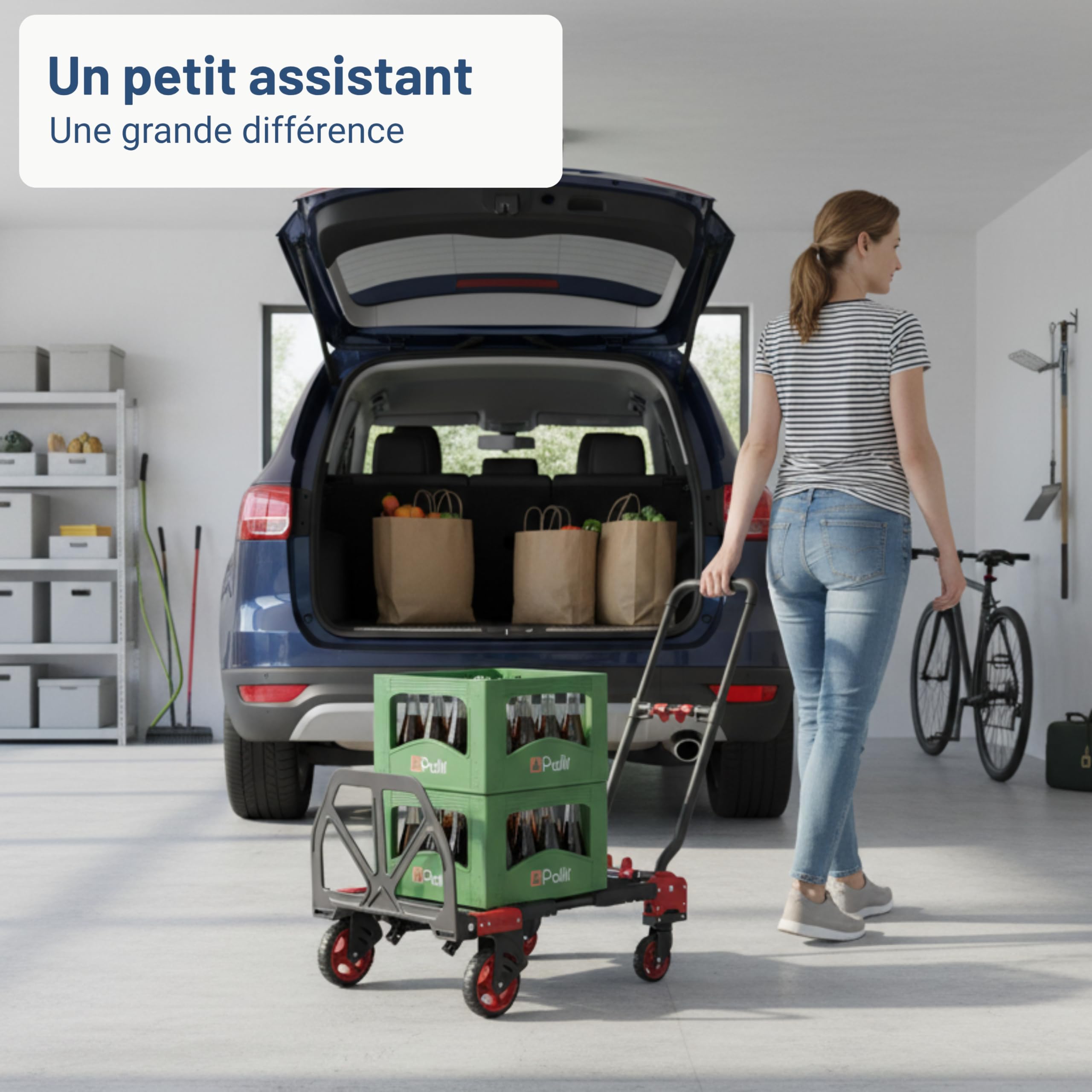 Pallit Diable Pliant 2 en 1 - Chariot Pliable à roulettes et de Transport | Chariot de manutention robuste en acier convertible en plateau roulant, idéal pour déménagement, atelier et charges lourdes