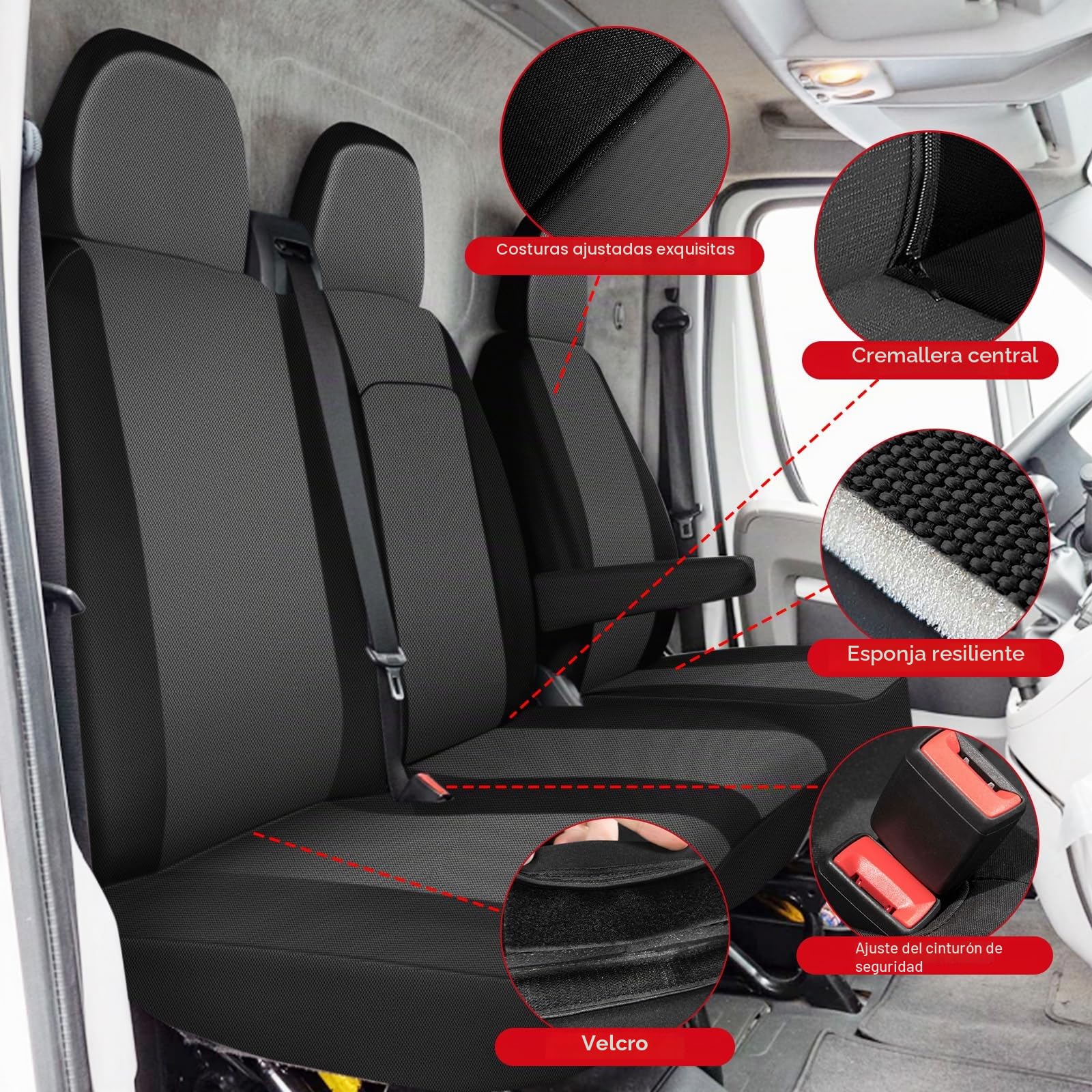 Fundas Asientos Coche para 2006-2025 Fiat Ducato Citroen Jumper- 2+1 Funda Asiento Coche Delantero Funda Silla Coche Protector Asiento Coche, Negro y Gris Oscuro | Fundas para asientos de coche, color negro y gris oscuro