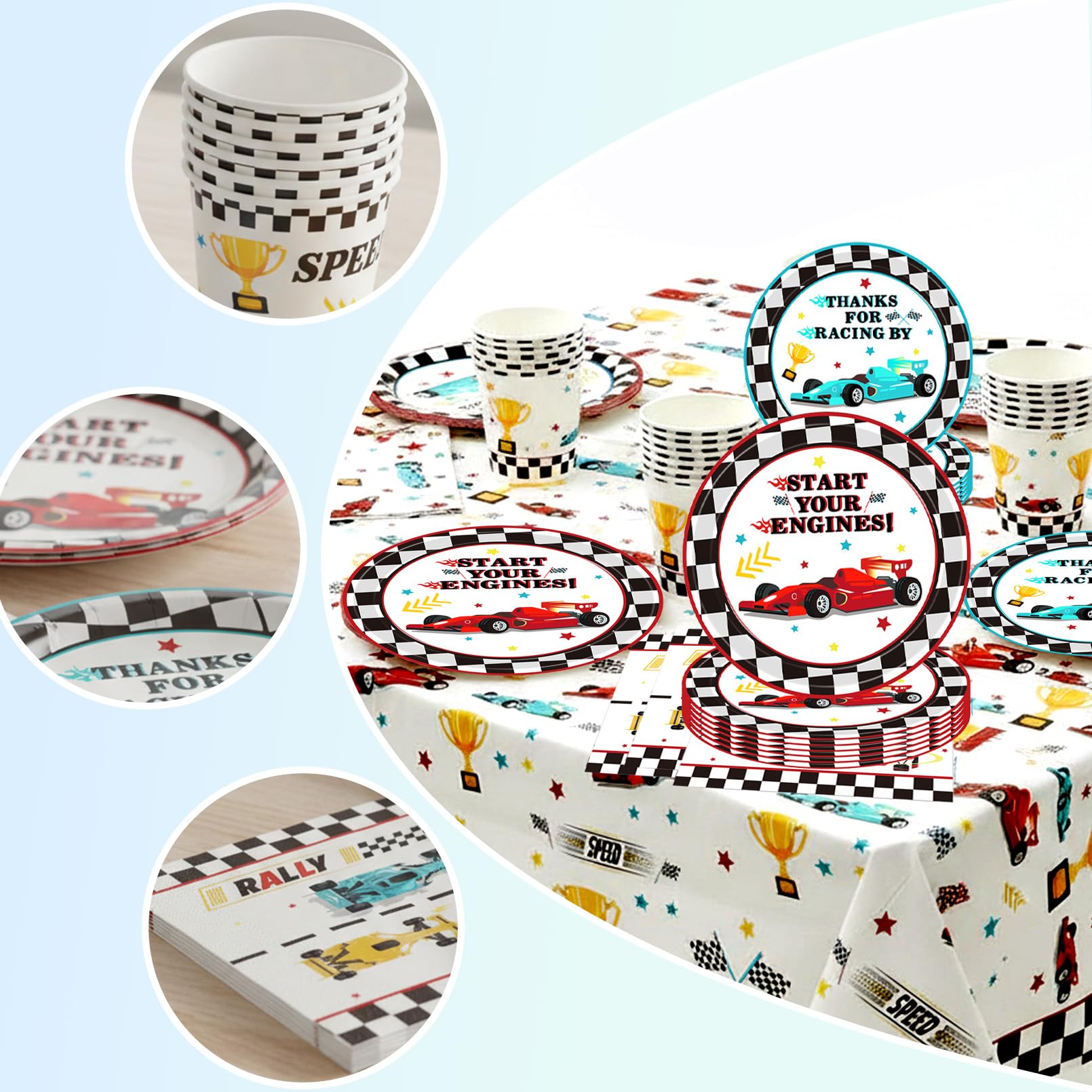 81 Pezzi Car Stoviglie per Feste di Compleanno，Car Addobbi Compleanno，Tovaglia，Piatti Carta，Adatto a 20 persone