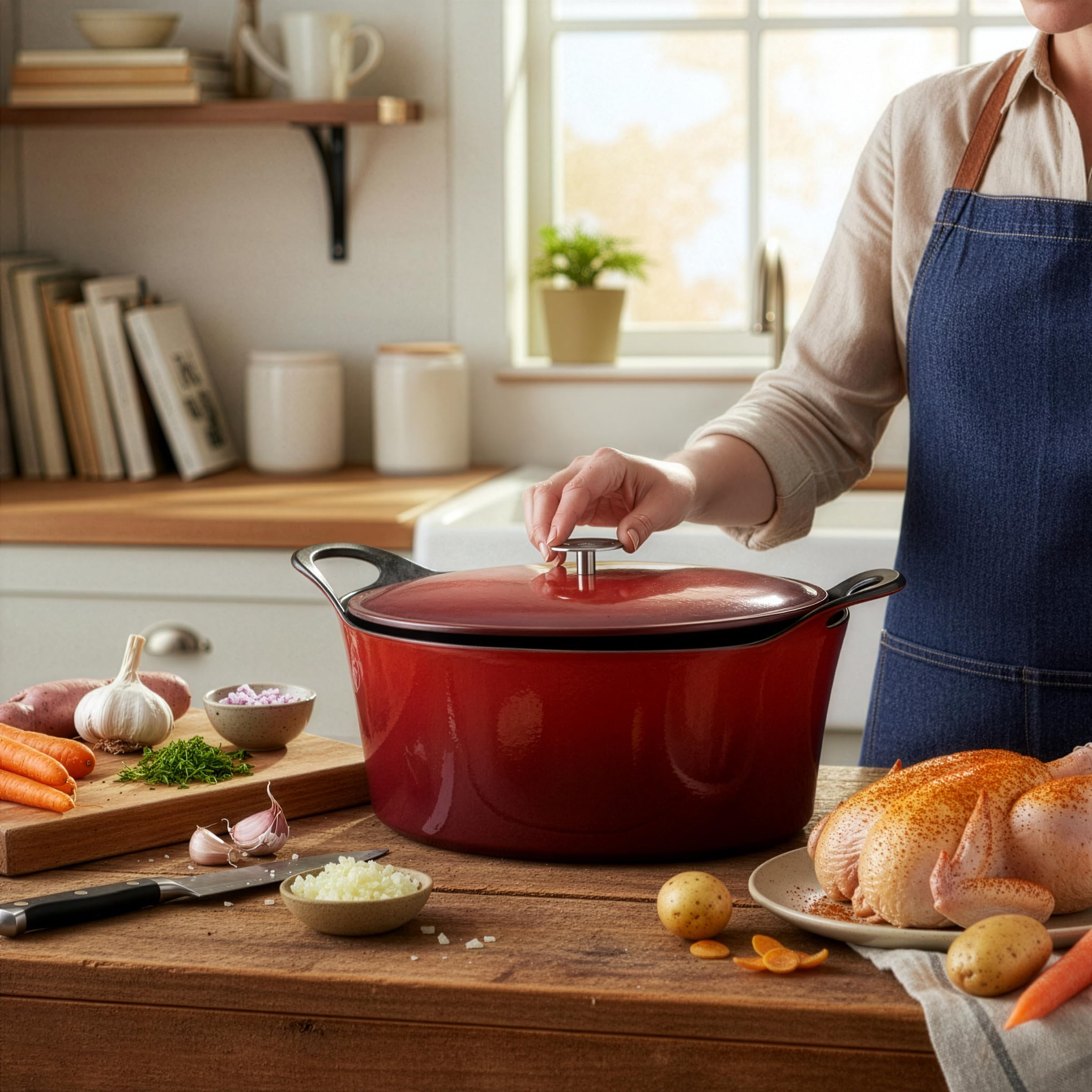 Tools of the Trade - La Campagne - Cocotte Faitout Emaillé Rouge forme Cochon