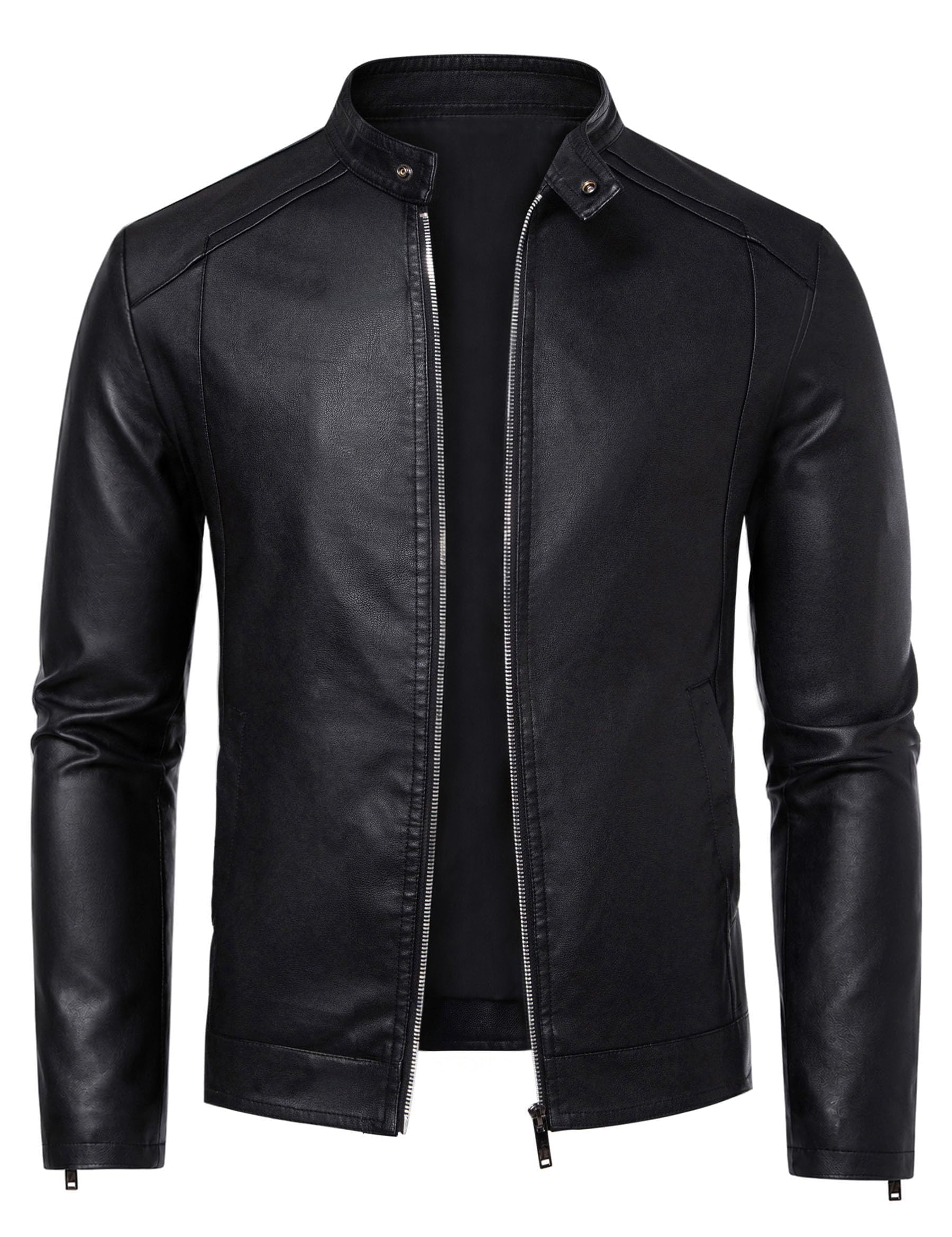 Mens Leather Jacket Faux Leather Motorcycle Jackets Stand Collar Biker Coat