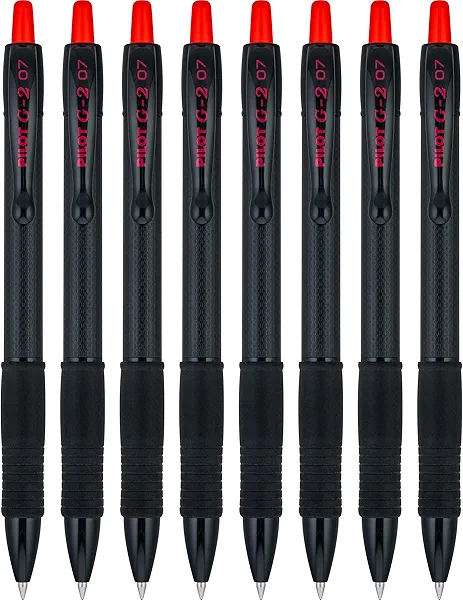 PILOT G2 Edge Red Premium Gel Roller Pens, 0.7 mm Fine Point Pens, Sensory Writing Experience, 8ct Box - Ideal for School, Journaling & Office Writing
