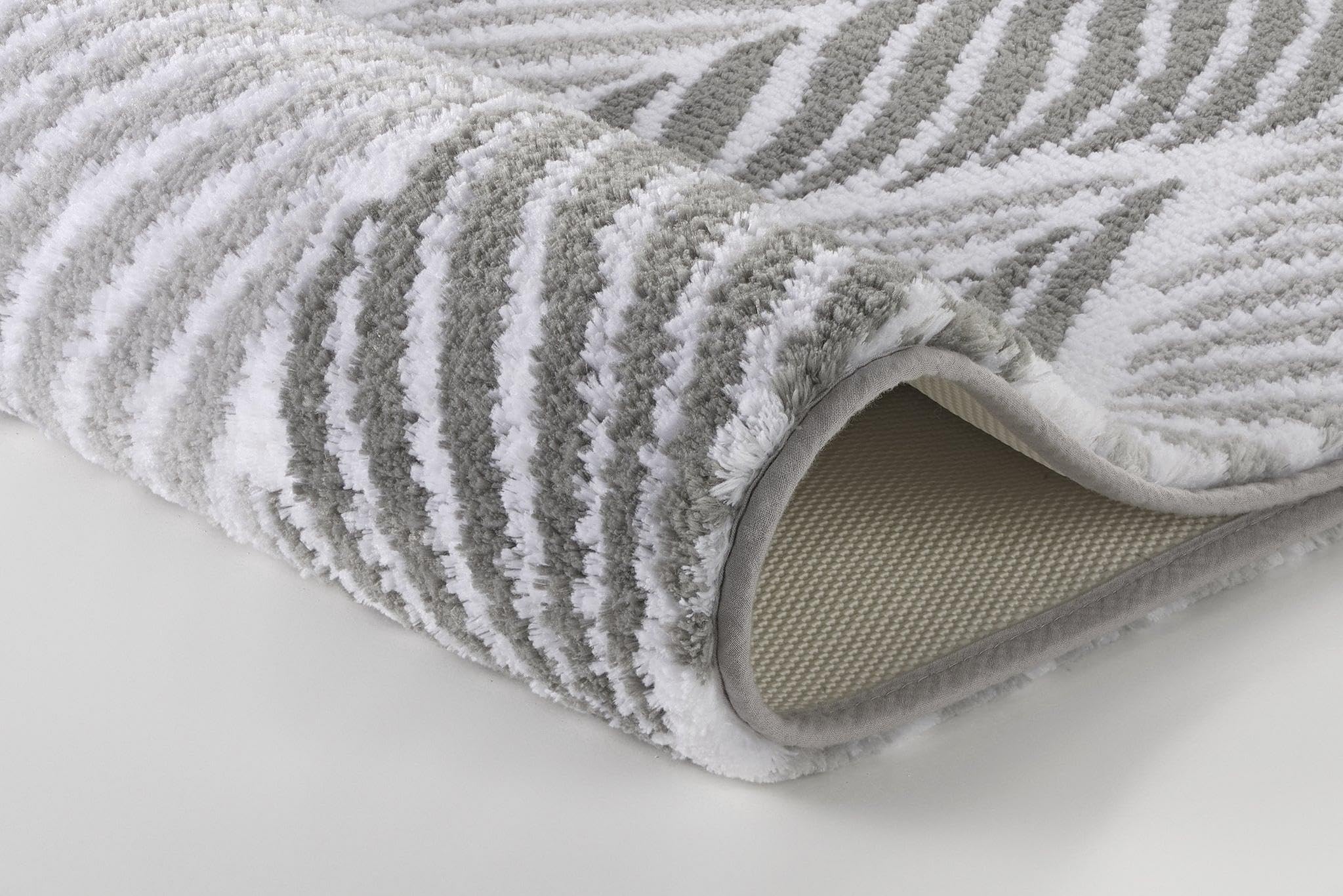 Kleine Wolke Badteppich Leaf Anthrazit 60 x 90 cm | OEKO-TEX zertifiziert, rutschhemmende Unterseite, für Fußbodenheizung, maschinenwaschbar, 100% Polyester