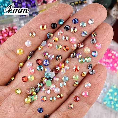 Miniatura 6 de Kit de 5 cajas de diamantes de imitación para arte de uñas, medias perlas, parte trasera plana 3D, gemas de cristal de gelatina para manualidades,