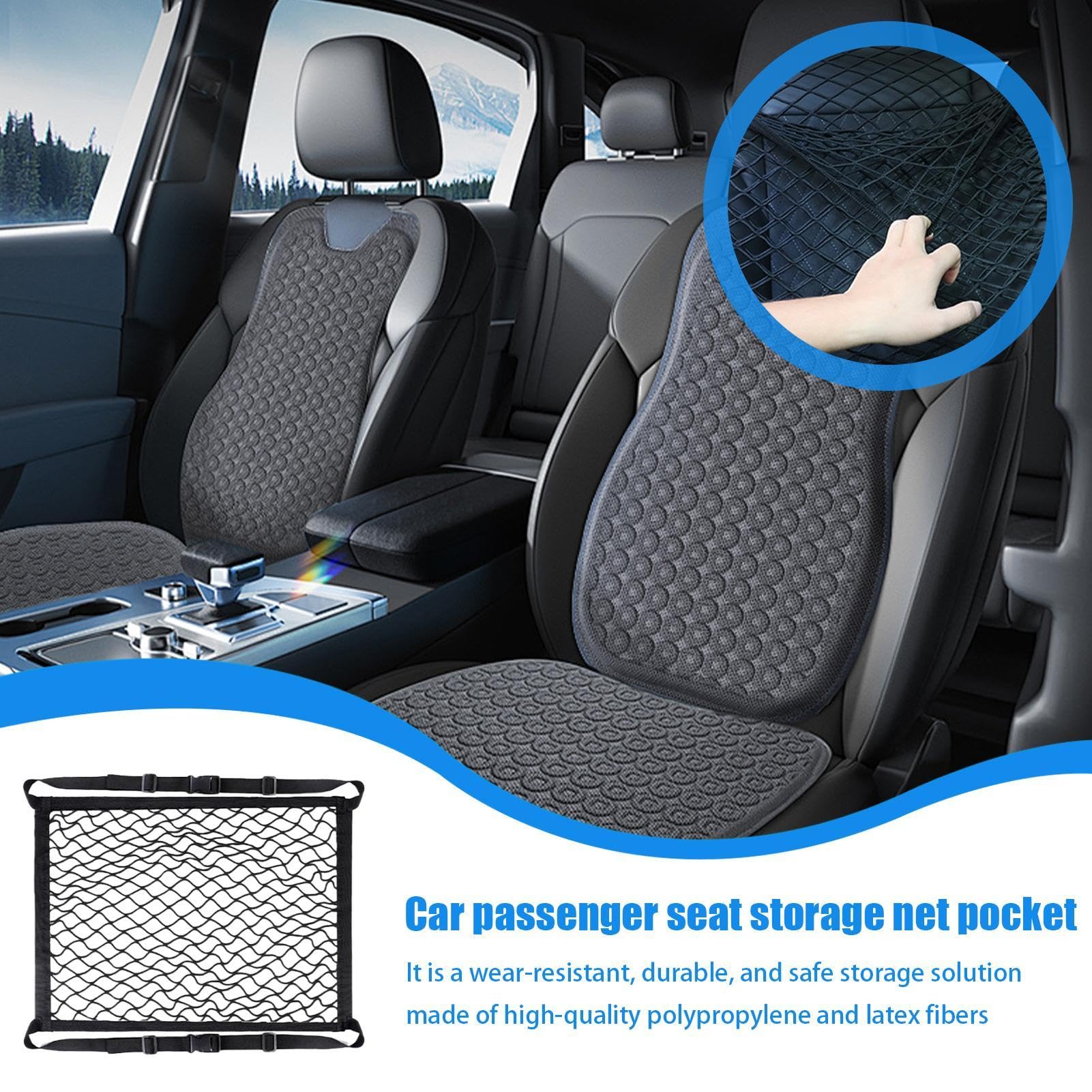 Organizador Hecho de Malla elástica para Asientos de Coche - Bolsas para el Asiento Delantero | Red de Tiendas de automóviles universales, de Red para el Asiento del Pasajero para un cómodo