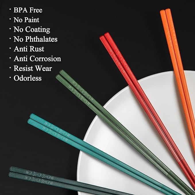 SUPJOYES 5 Pairs Fiberglass Chopsticks - Multicolor Reusable Chopsticks Dishwasher Safe