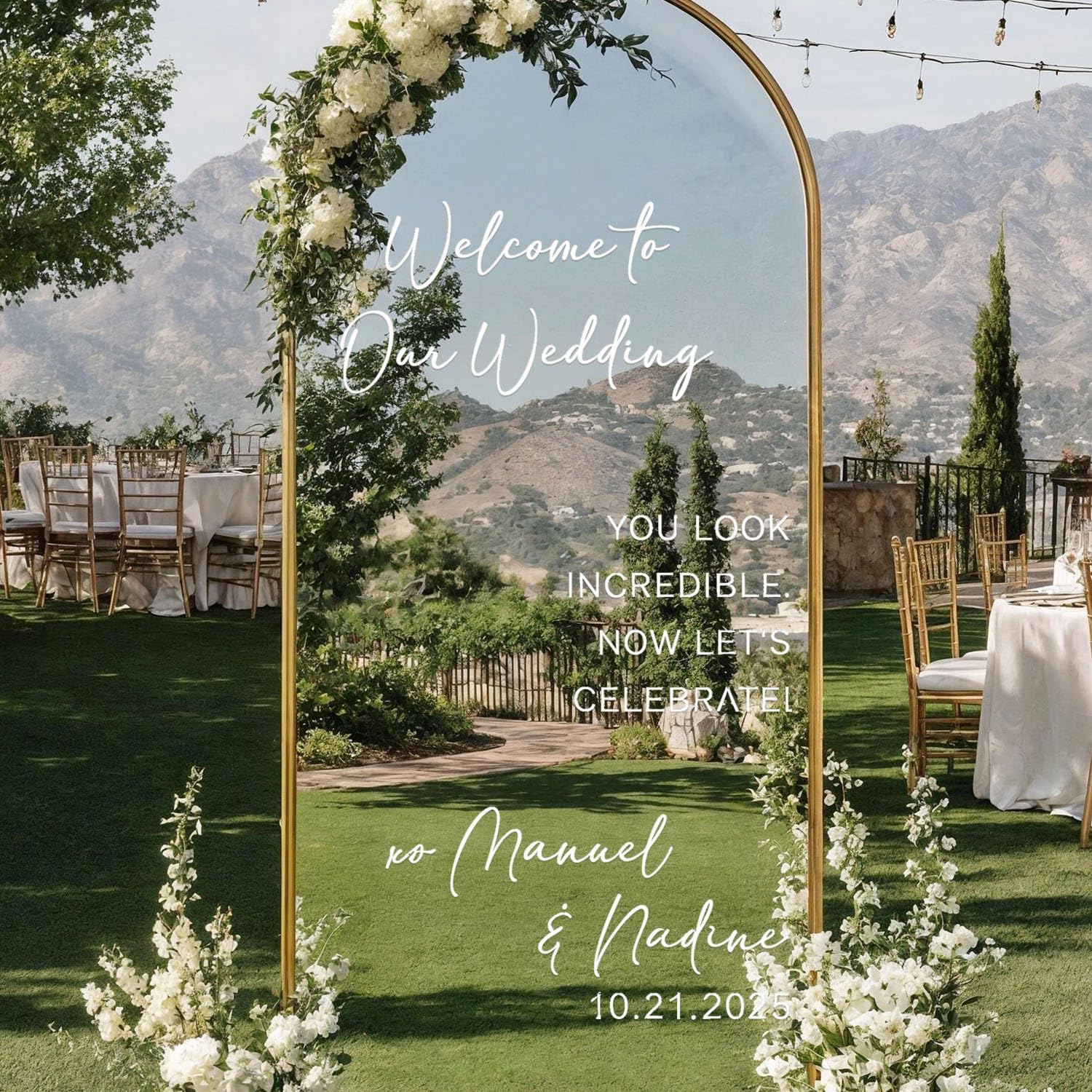 Custom Wedding Mirror Decals, Welcome to Our Wedding Signs Stickers, Personalised Reception Mirror Decals with Name Date, Engagement Party Vinyl Sign, Gift for Newlyweds(42x69cm)