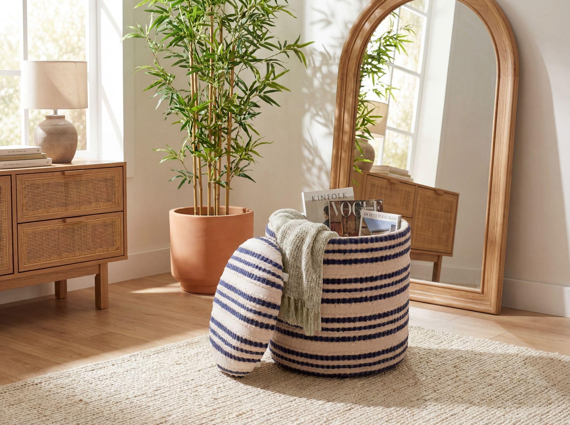 WOHNLING Pufa ze Schowkiem Ø 40 cm Bawełna Beżowa Boho