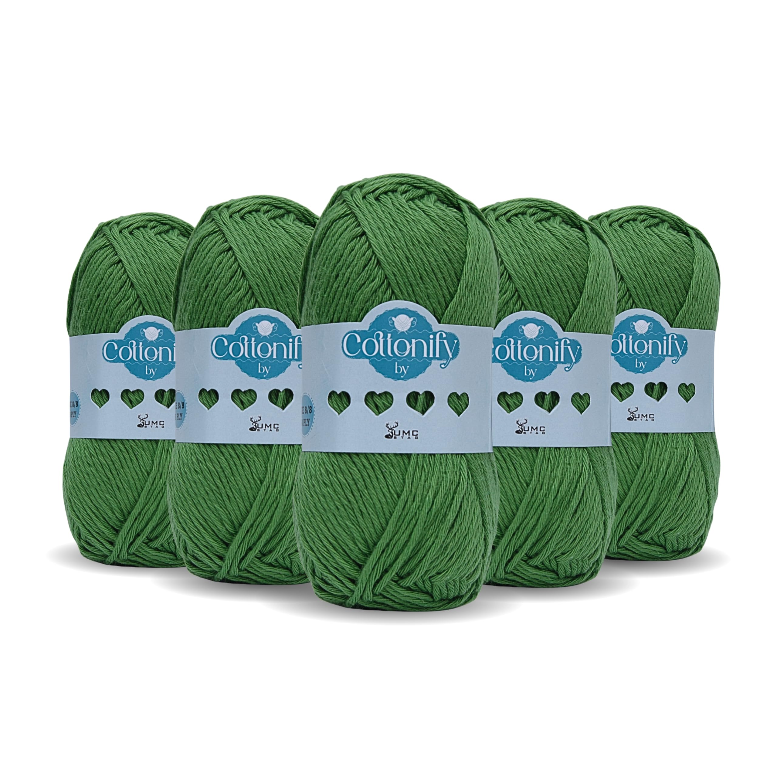 Cottonify 8 Ply Cotton Yarn 50g – 100% Long Staple Combed Cotton (75m) – Soft Strong Crochet & Knitting Yarn for Amigurumi, Dishcloths, Baby Wear & Garments – 3.5-4.5mm Hook (Grass Green 256)