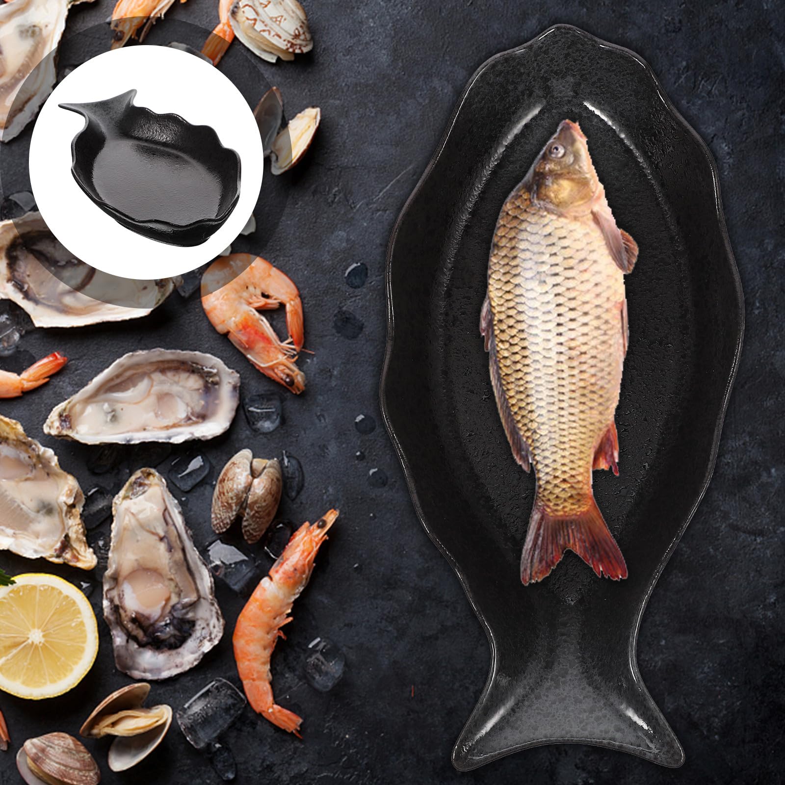Placa Cerámica Japonesa para Servir Pescado Plato Grande con Diseño Elegante Negro Bandeja Resistente y Fácil de Limpiar para Hogar Restaurante y Hotel