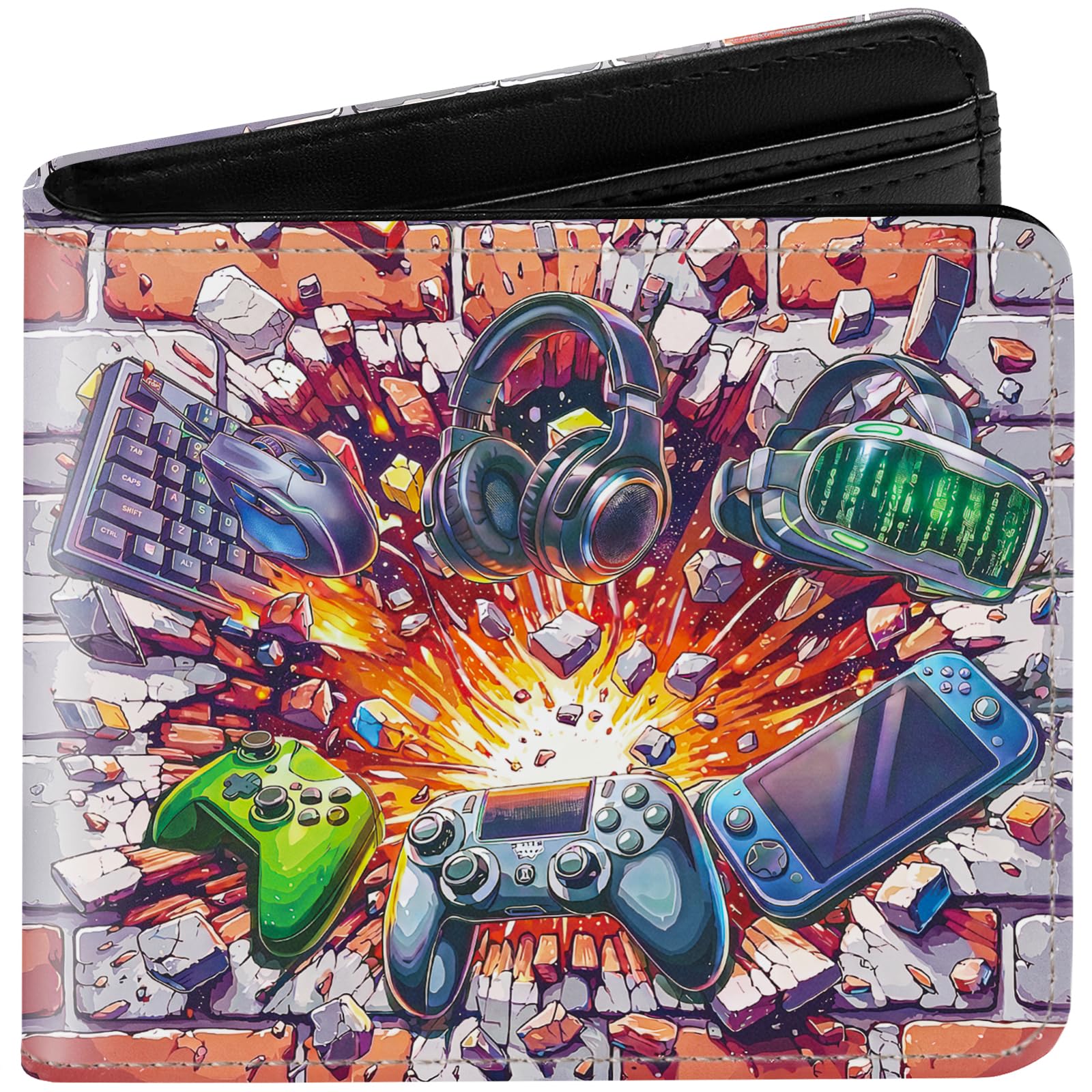 Kids Wallet for Boys, Gamer Boys Wallet for Kids Ages 4-5-6-7-8-9-10-11-12-13-14-15-16, Gaming Wallet for Teen Boy, Video Game Birthday Christmas Gift Stocking Stuffer for Teenage Teenager Leather