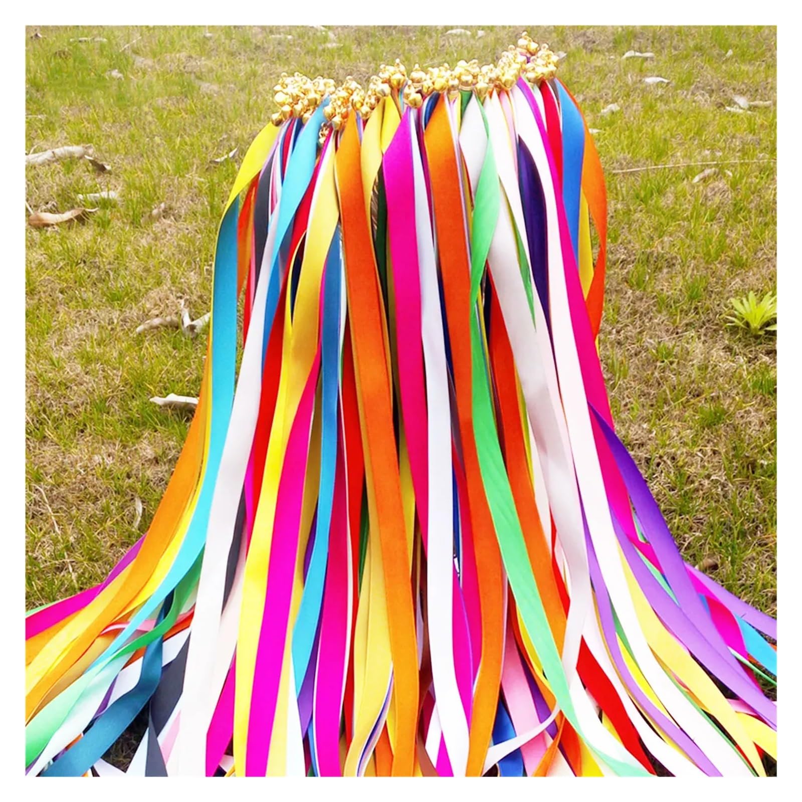 Band Zauberstab 100 Stück bunte Hochzeitsstäbe aus Seidenband mit Glöckchen, Feenschlangen und Wunschstäben