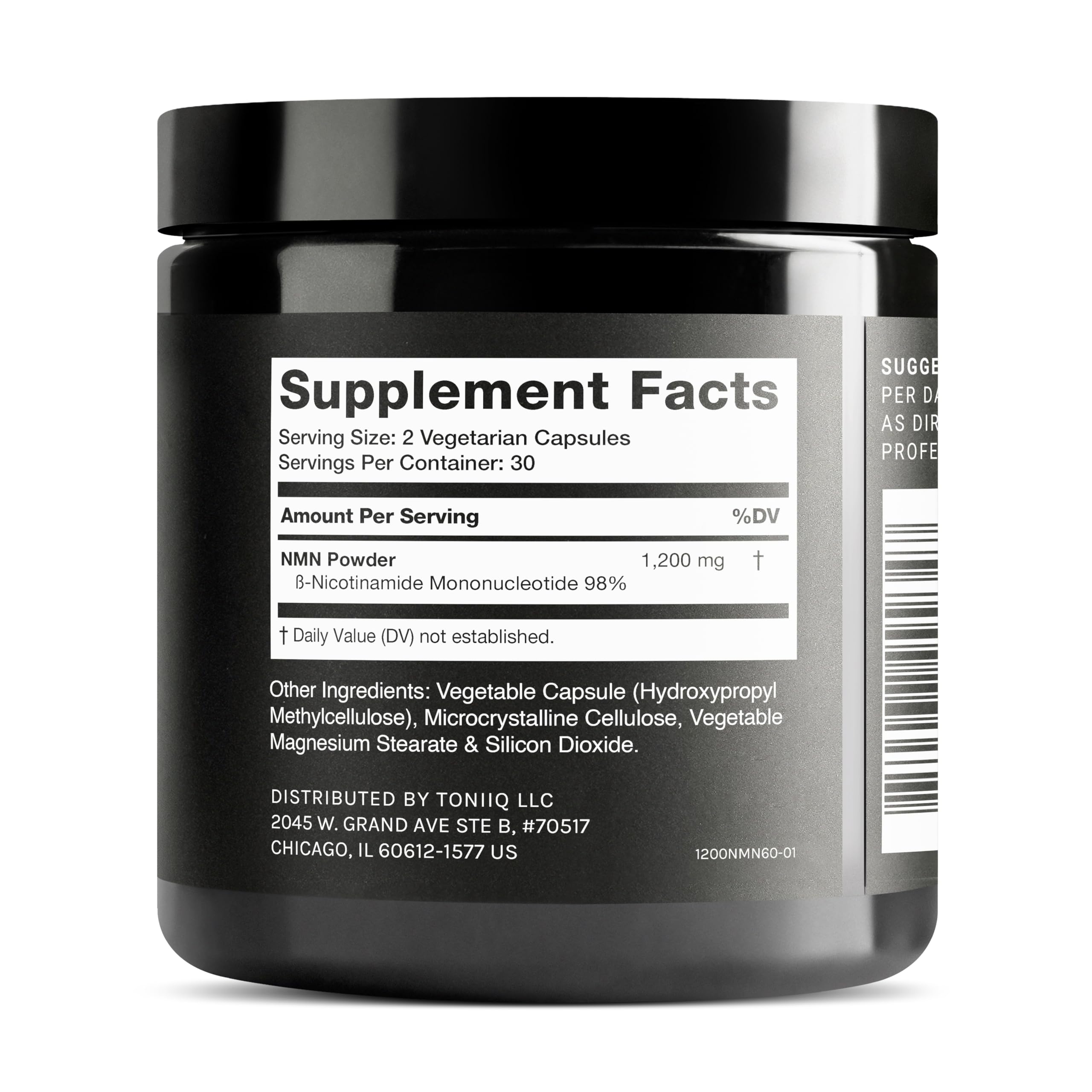 Toniiq NMN Supplement 1200mg - Third Party Tested Stabilized Capsules - 98% Highly Purified for NAD + - 60 Capsules Nicotinamide Mononucleotide Booster Supplement