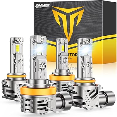 FAHREN Upgraded H11/H9/H8 9005/HB3 Light Bulbs Combo, 𝟏𝟎𝟎,𝟎𝟎𝟎𝐋𝐌 𝟏𝟎𝐗 Brighter 6500K with Cooling Fan H11 9005 Bulbs, 1:1 Mini Size H9 H8 HB3 Lights Kit, CANBUS Ready Plug And Play,Pack Of 4