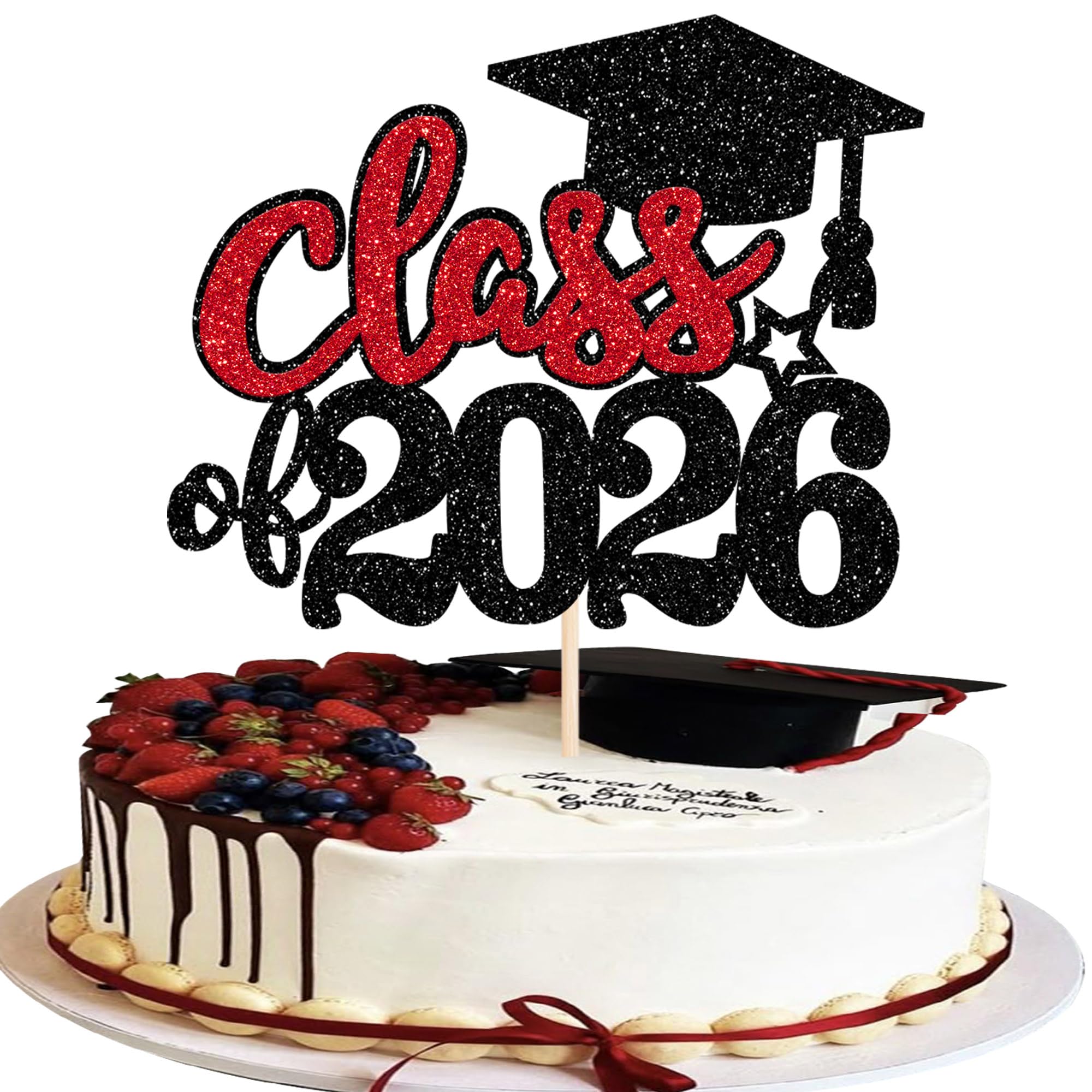 1 Pack 2026 Graduation Cake Topper Glitter Grad Cap Diploma 2026 Senior Graduation Cake Pick for School Theme Party Cupcake Decoration Supplies Green