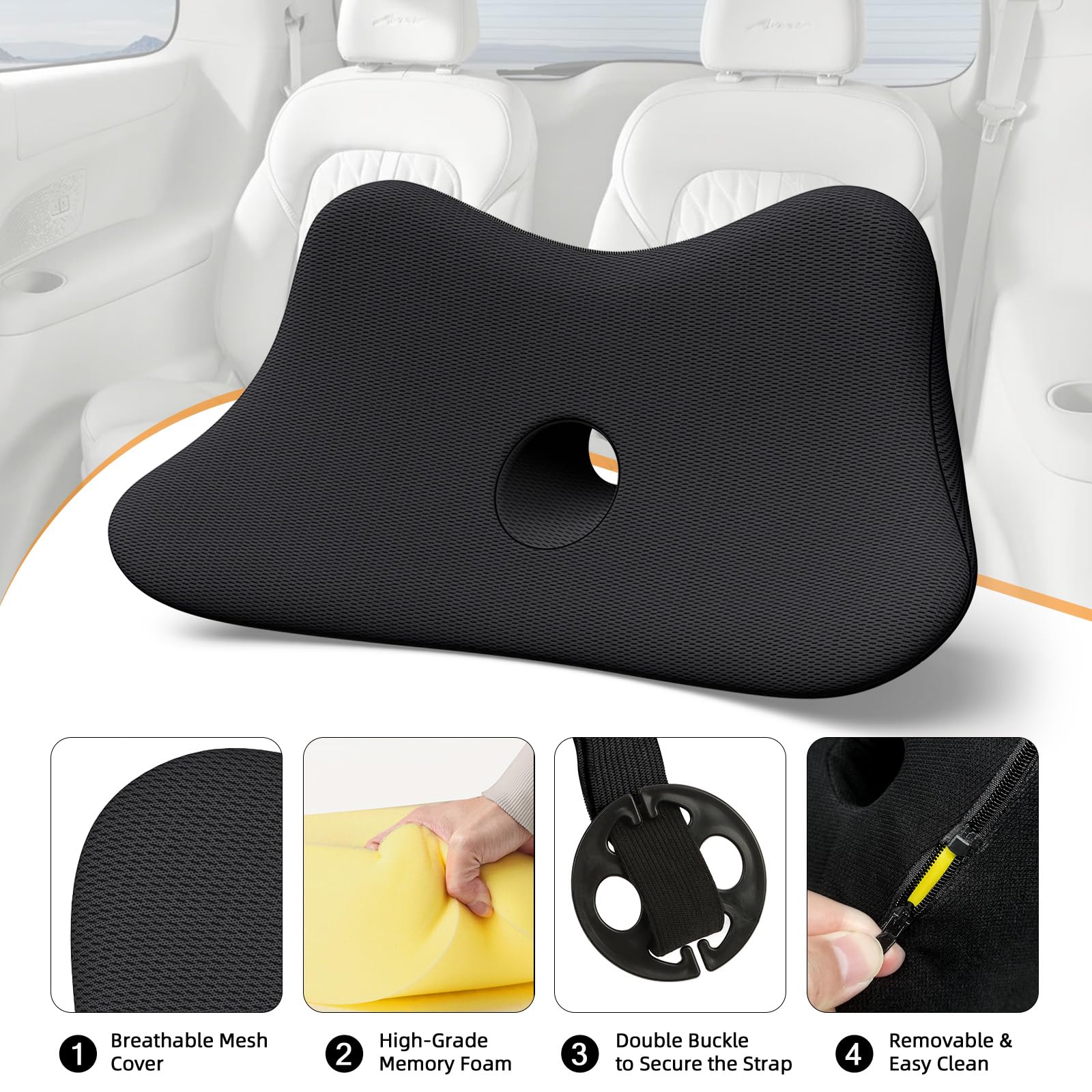 Benazcap Lumbar Support Pillow for Car Lower Back Support Pillow for Sciatica Back Pain Relief 2 in 1 — view 4