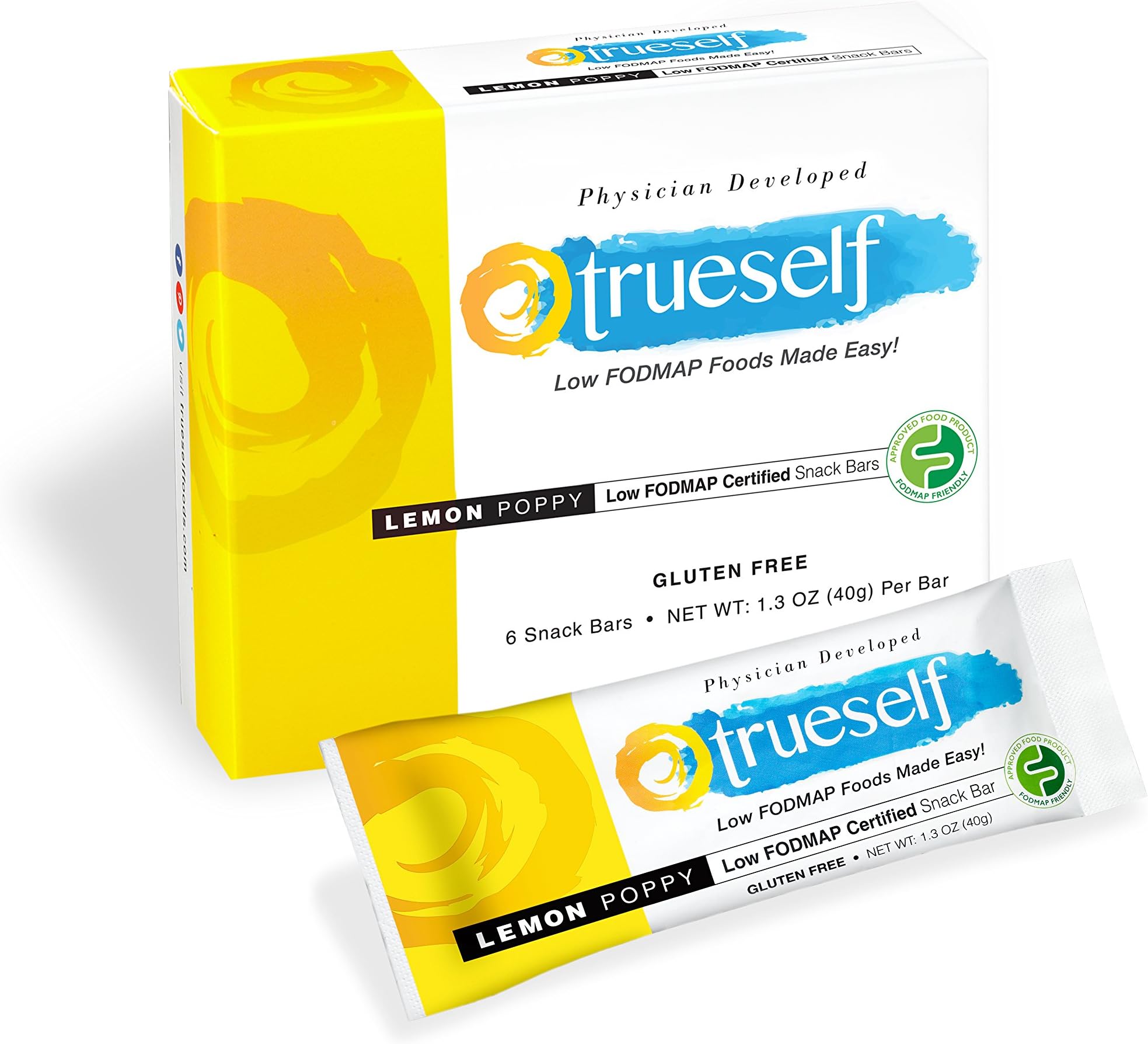 TrueSelf Low FODMAP Snack Bars (Lemon Poppy), Certified FODMAP Friendly, Gluten Free