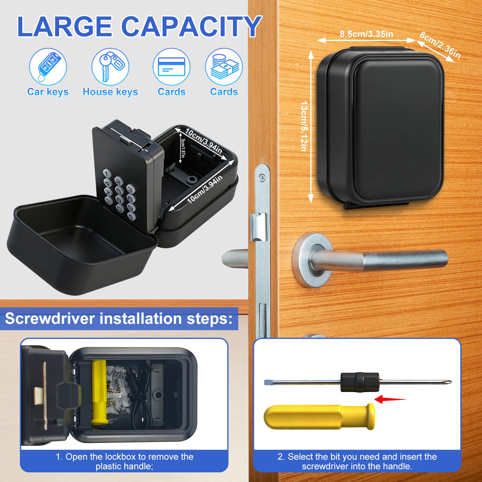 Cajetin Llaves con Codigo,Grande Caja Seguridad Llaves Exterior Impermeable Caja Fuerte Llaves,Smart Lock Box Bluetooth Compatible con Aplicación TTLock y Código Pin para Hogar Garaje Oficina