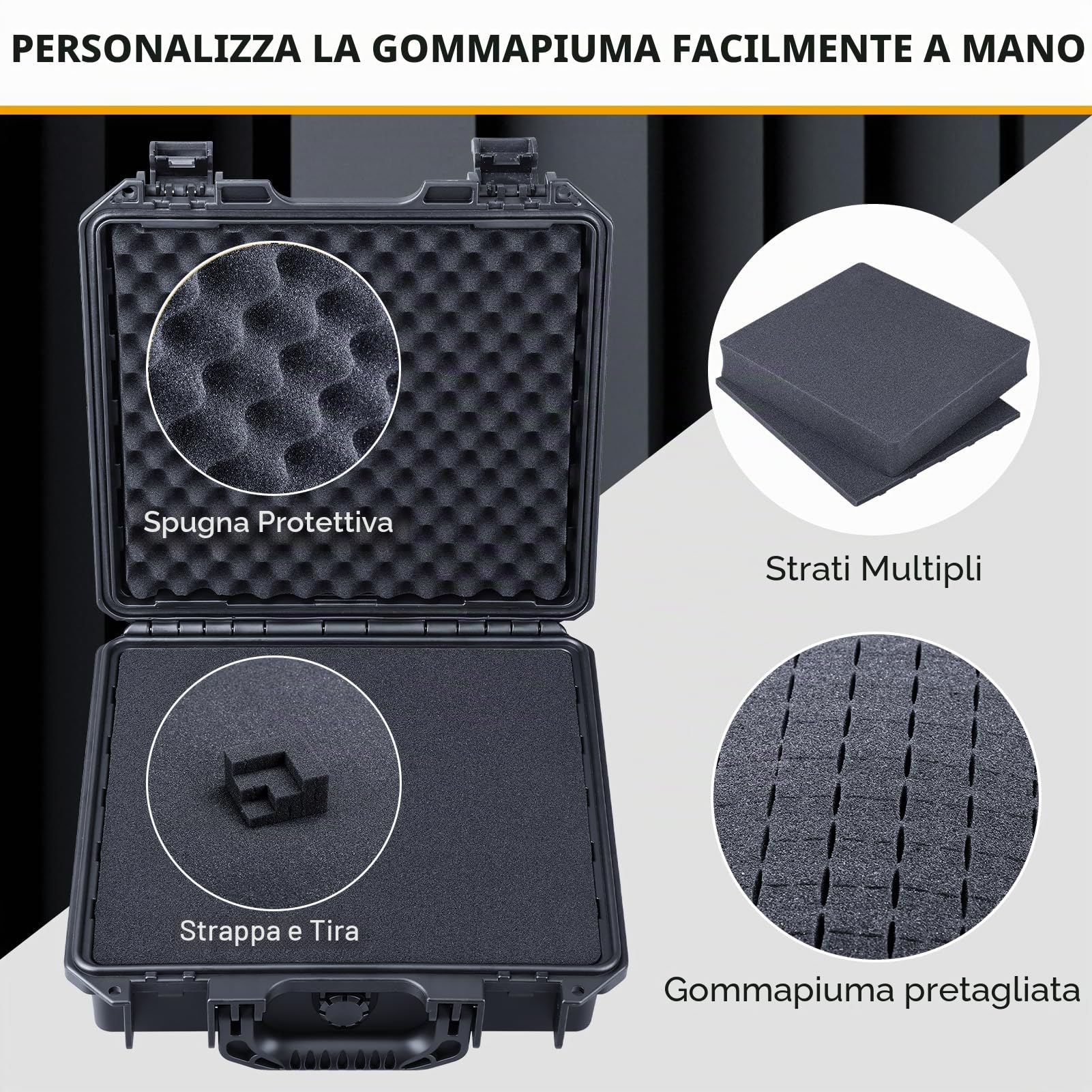 Lykus HC-2811 Custodia/Valigia/Case rigida impermeabile con schiuma personalizzabile, Dimensioni interne 28,4x26,3x8,7 cm, Adatto per piccoli oggetti