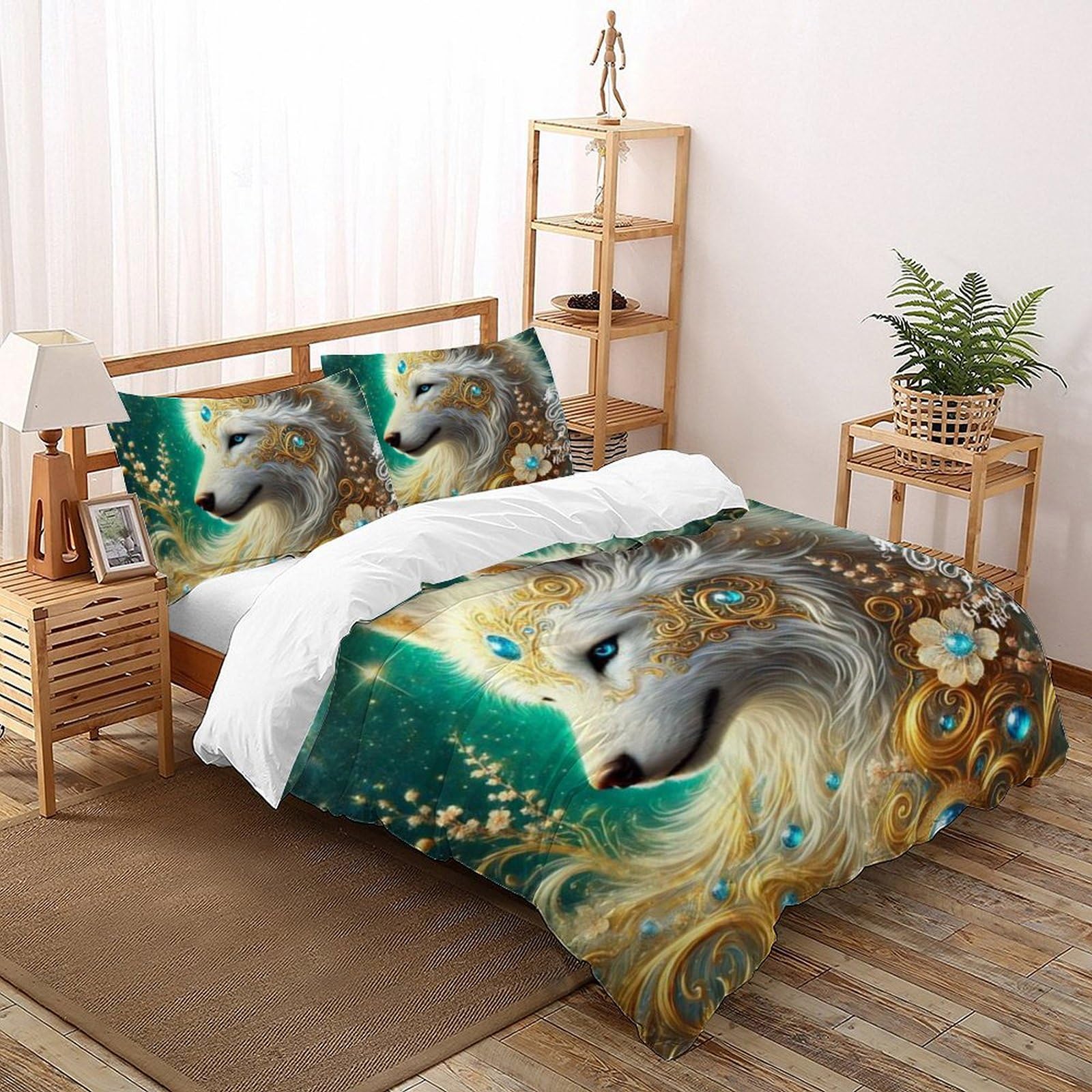 Housse de couette double 200x200cm renard 3D en microfibre facile à laver et sans plis