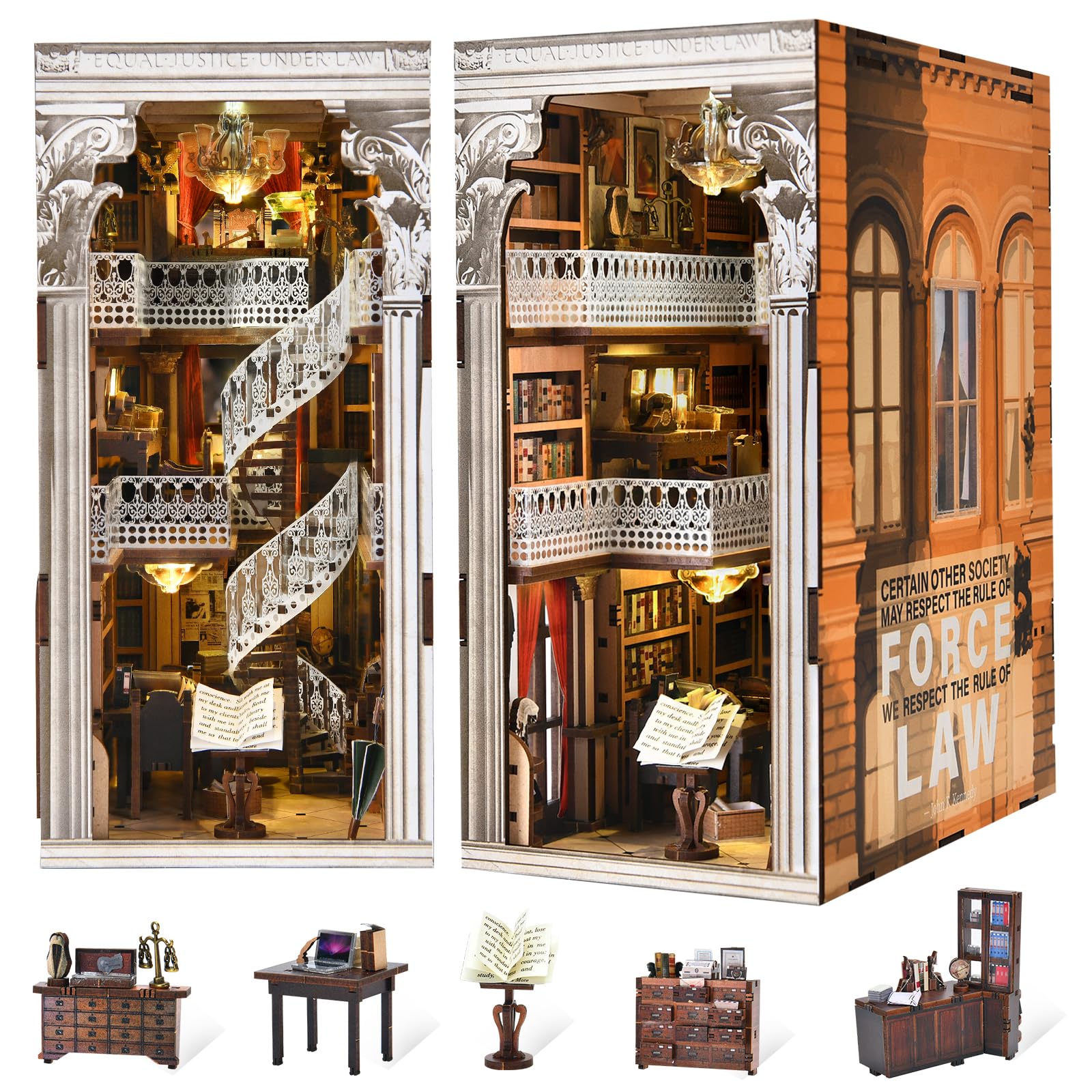 MiniCity Book Nook Kit, DIY Miniature Dollhouse Booknook Kit with LED Light for Adults and Beginners