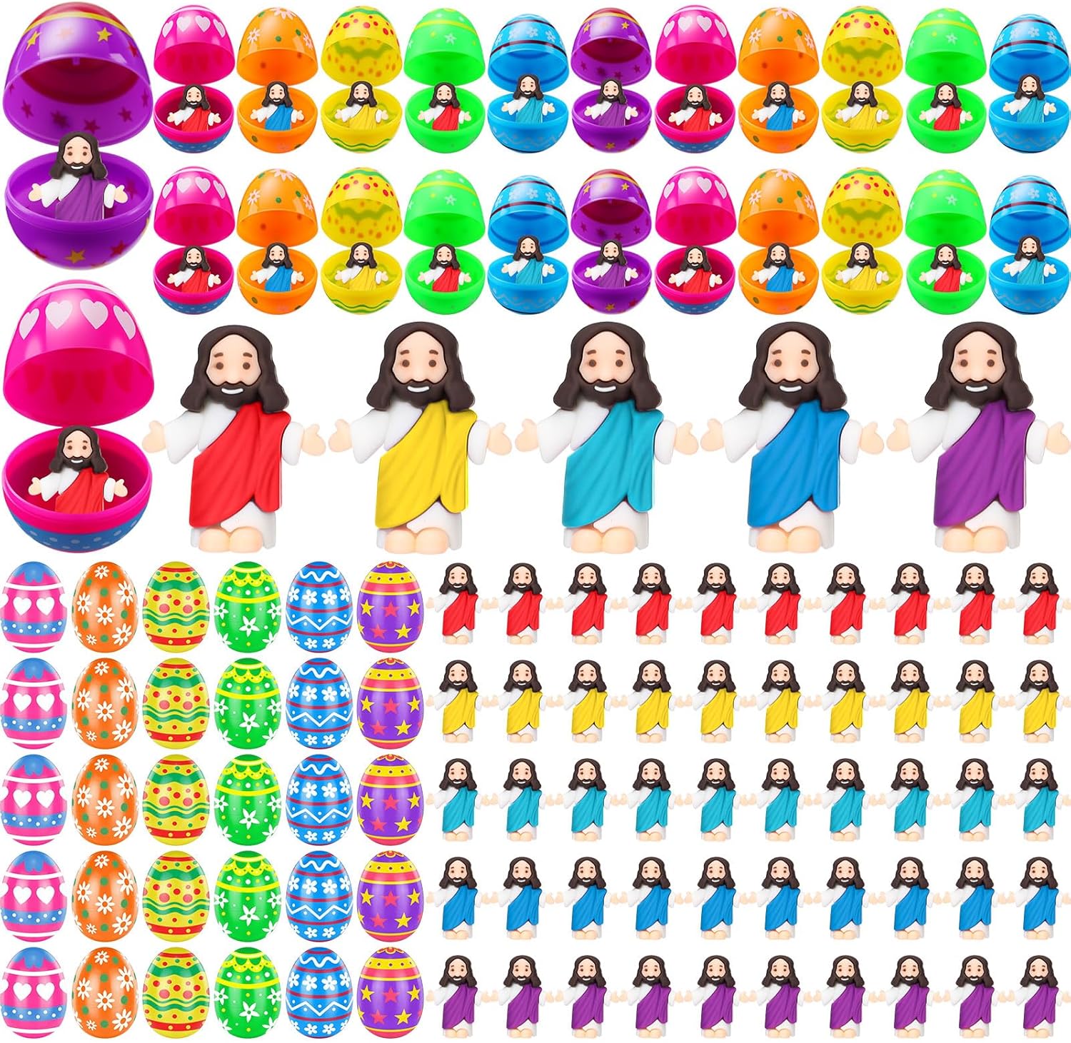 Barydat 240 Pcs Prefilled Easter Eggs with Mini Jesus Figurines Inside Religious Jesus Toys Miniature Gifts for Kids Easter Egg Hunt Basket Stuffers Fillers Party Favor Gifts(Cute)