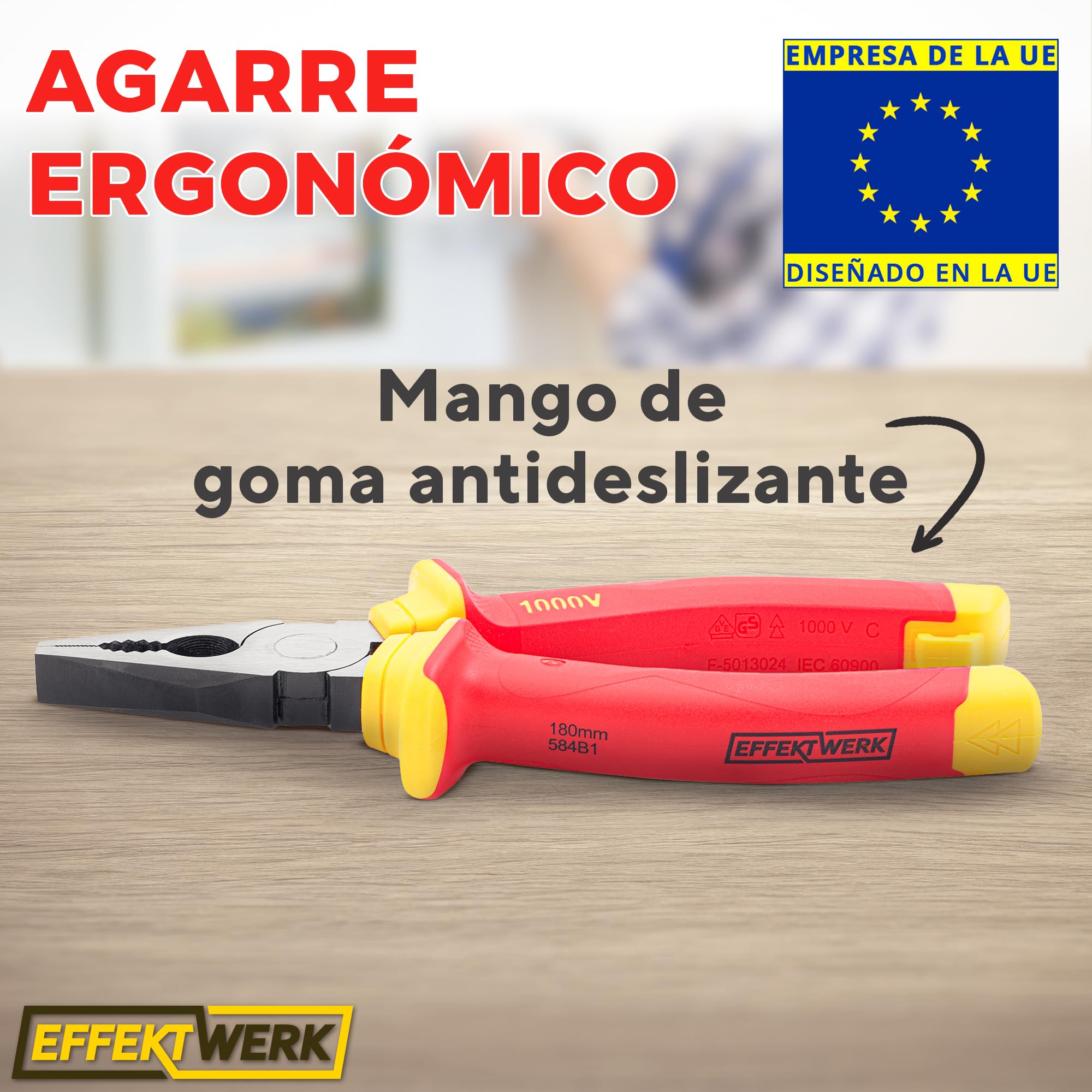 Juego de alicates para electricista de 3 piezas, aislados y probados por VDE, combinados, alicates de corte largos/de punta fina y laterales/alicates de corte diagonal