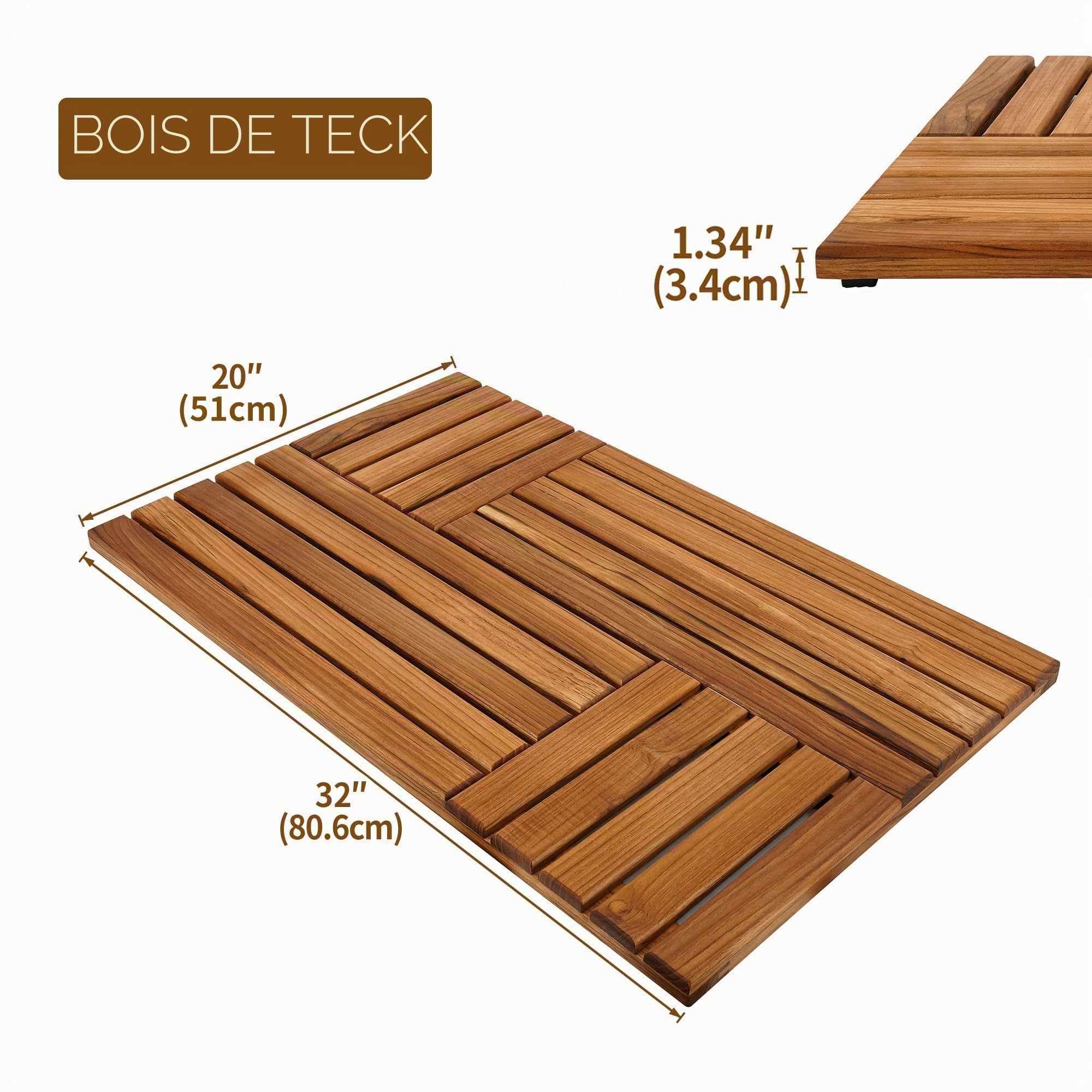 Utoplike Grand Tapis de Bain en Bois de Teck pour Salle de Bain, Sol en Bois antidérapant Robuste pour Douche intérieure, Spa, Maison ou extérieur