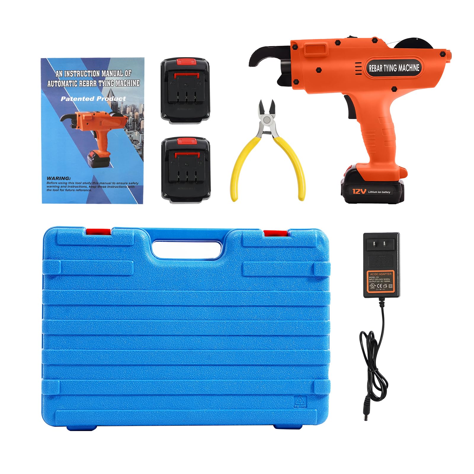 Rilegatrice elettrica da 12 V, per cemento armato, con 2 batterie al litio da 4500 mAh, connettore di rinforzo per 8-34 mm
