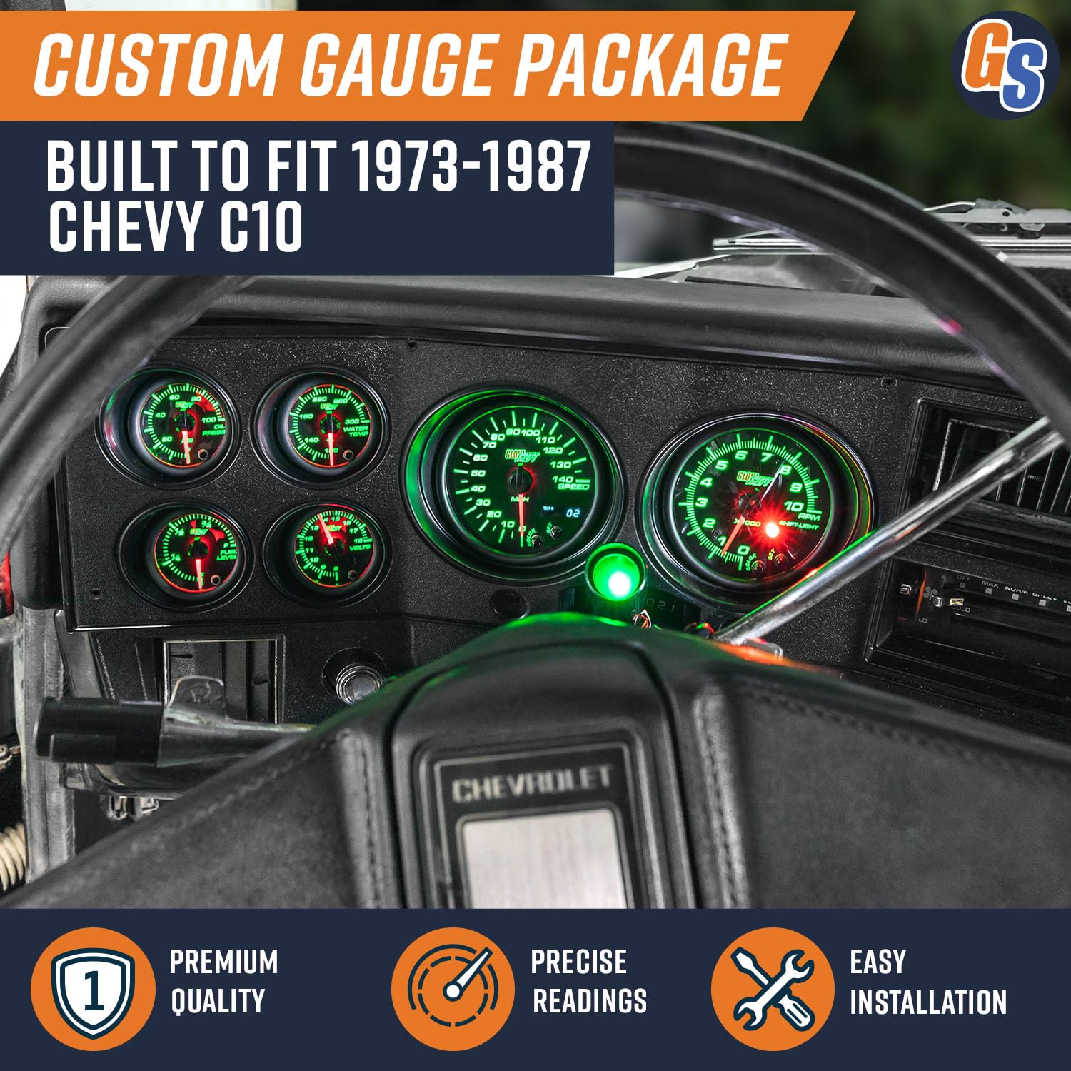 k-5ブレイザー　ビレッドメーターパネル　c10 シボレー　GM ジミー Amazon.co.jp: GlowShift 6ゲージ クラスターダッシュキット 73-87