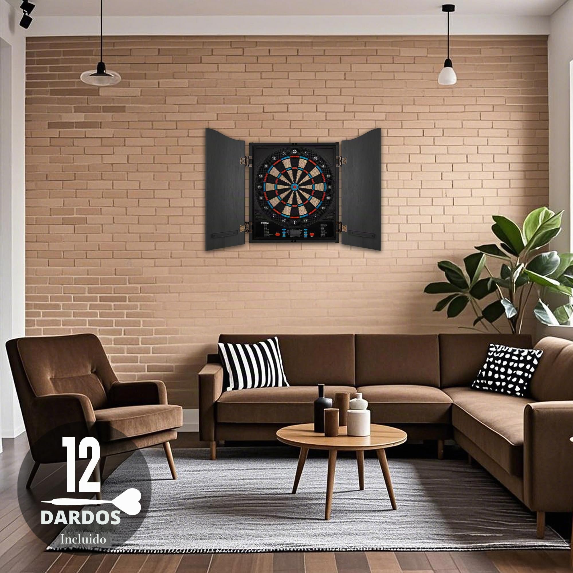 CyeeLife Diana electrónica de Dardos con gabinete de Madera, máquina de Dardos electrónica, Diana con 34 Juegos y 355 Variantes, Modo para 8 Jugadores, Pantalla LED