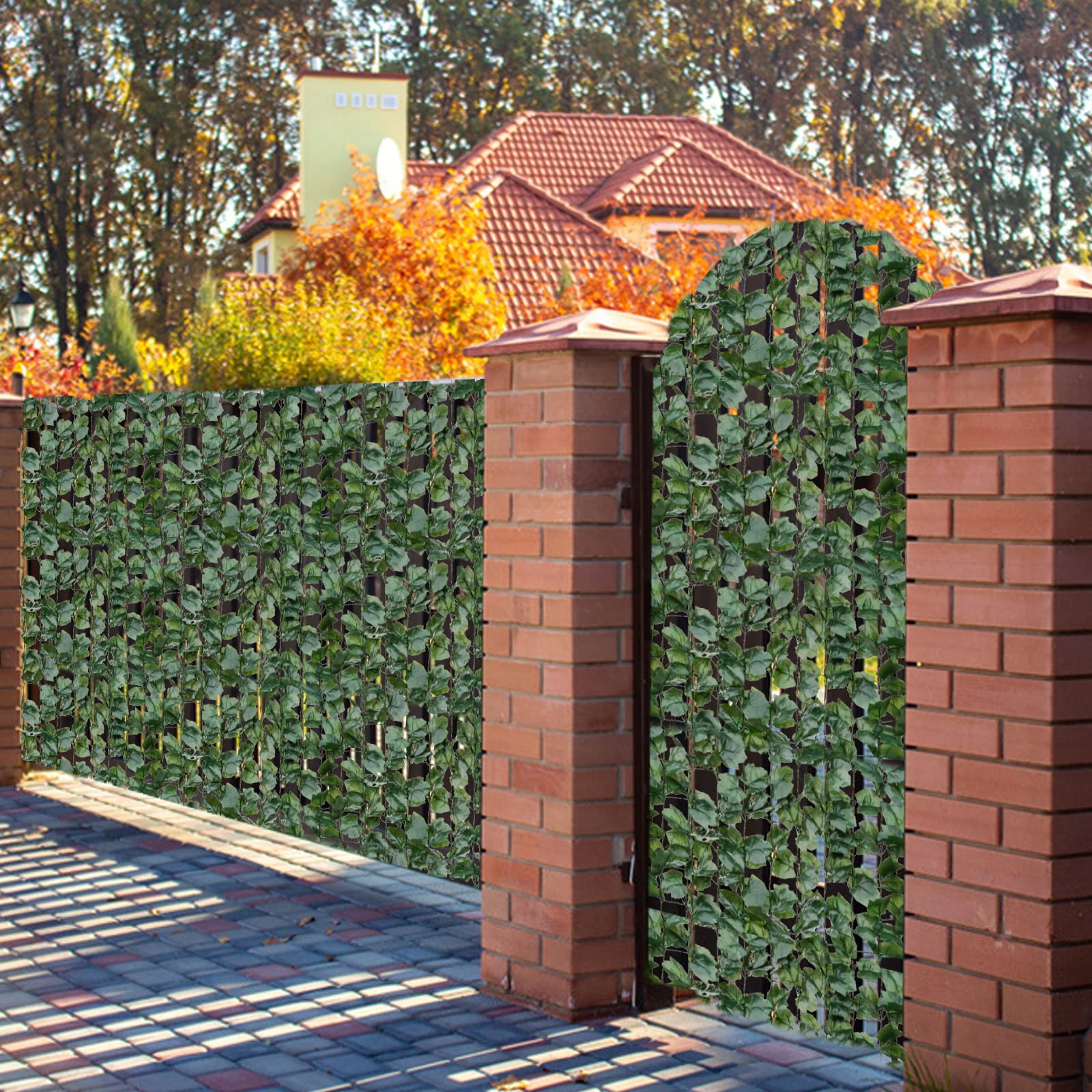 COSTWAY Künstliche Efeu Garten Sichtschutz, Balkonsichtschutz Blätteroptik Windschutz, Pflanzenwand Hecke Efeublättern, für Gartenhecken Balkon Außendekoration, Heckenpflanze Grün (150 x 240 cm)