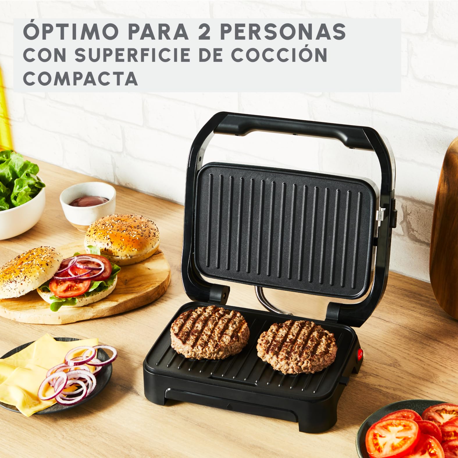 Moulinex Inicio Compact, plancha de paninis y grill, placas de cocción antiadherentes, fácil de guardar, fácil de lavar, GI270D10