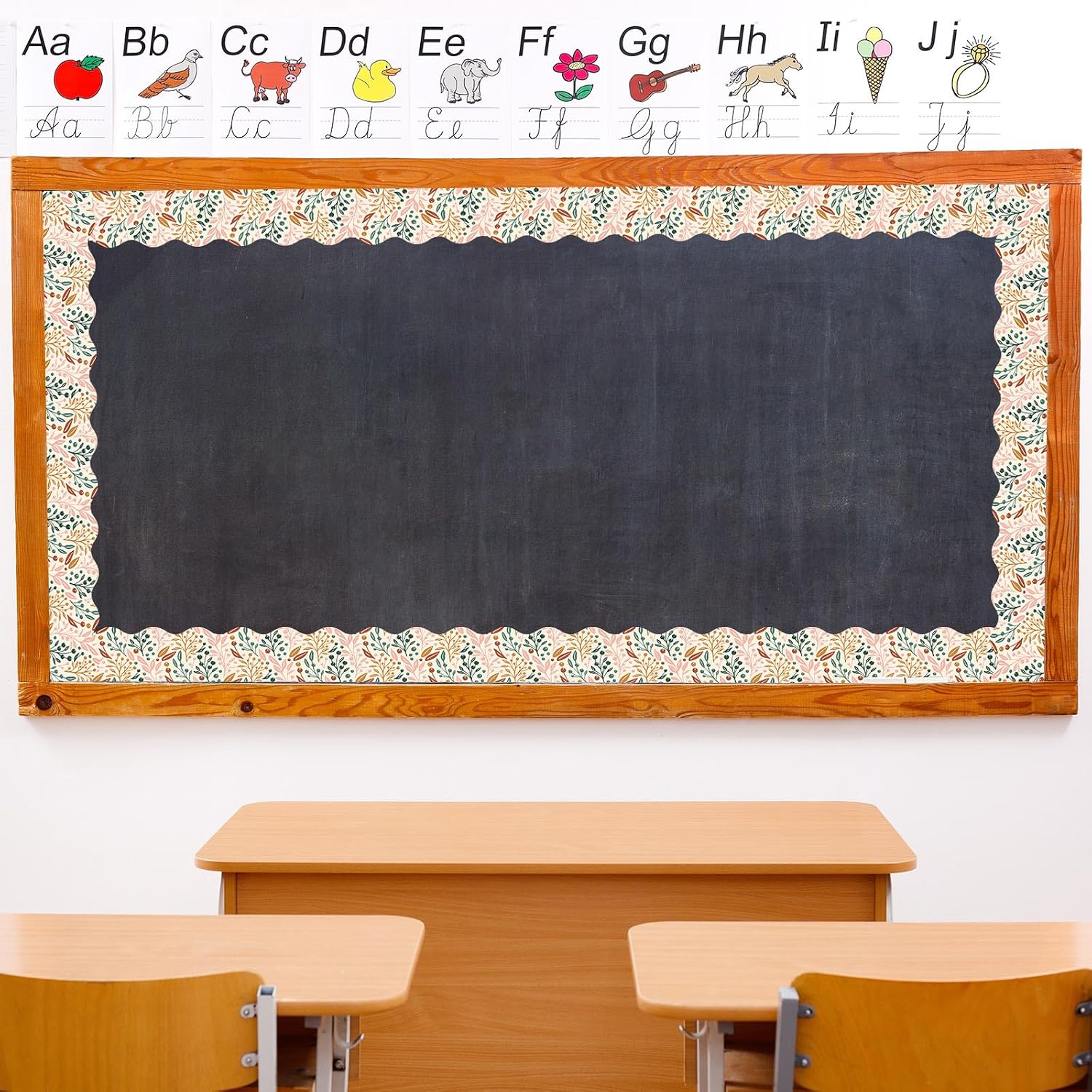 Whaline 69 Ft Fall Boho Bulletin Board Borders Pumpkin Leaves Scalloped Border Trim Autumn Retro Bulletin Board Stickers for School Home Office Decor
