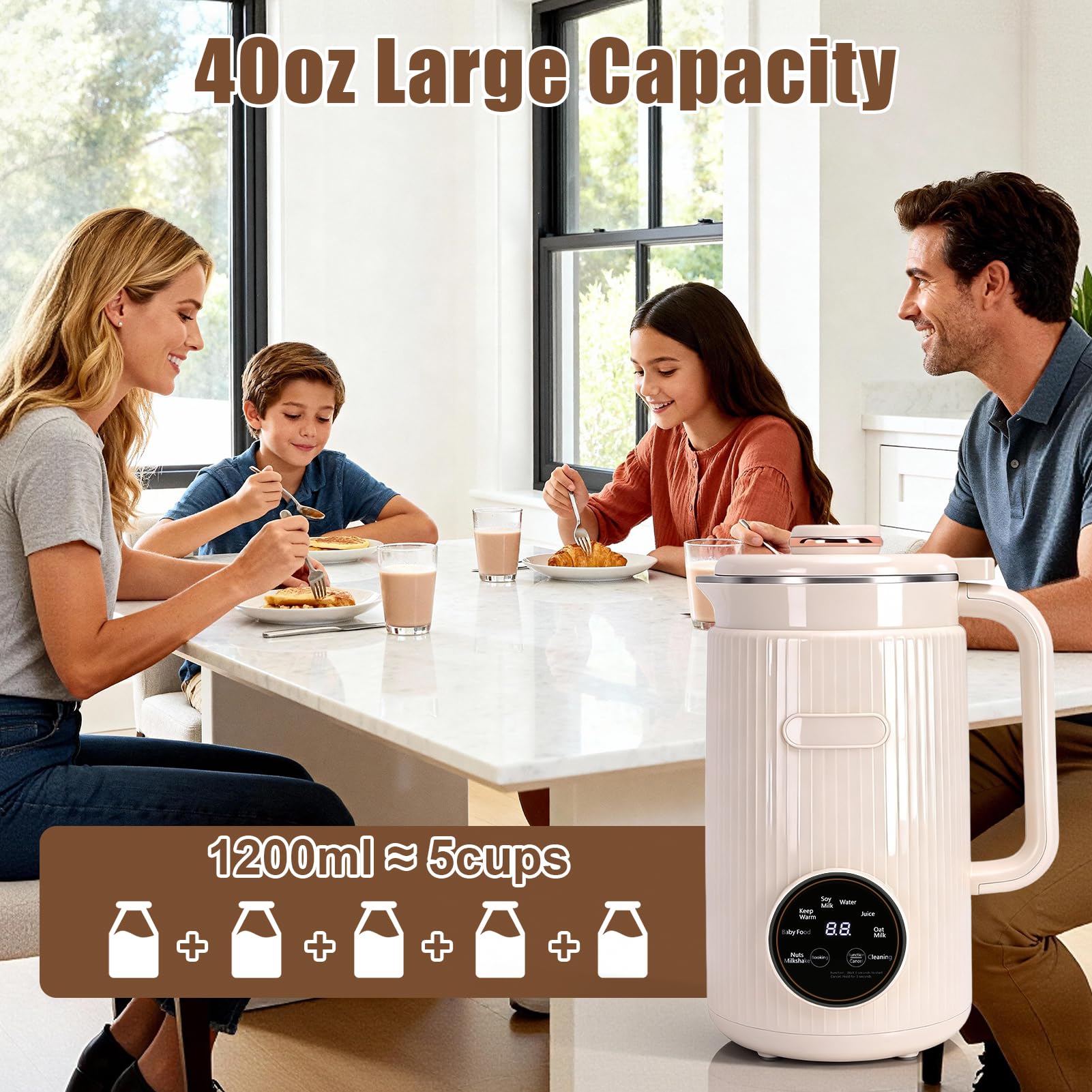 Machine à Lait Végétaux, Machine à Lait de Noix Automatique 1200 ml avec Contrôle de la Température à 12 Lames, Machine pour Lait Végétal Fait Maison sans Lactose pour Avoine, Soja, Noix, Fruits