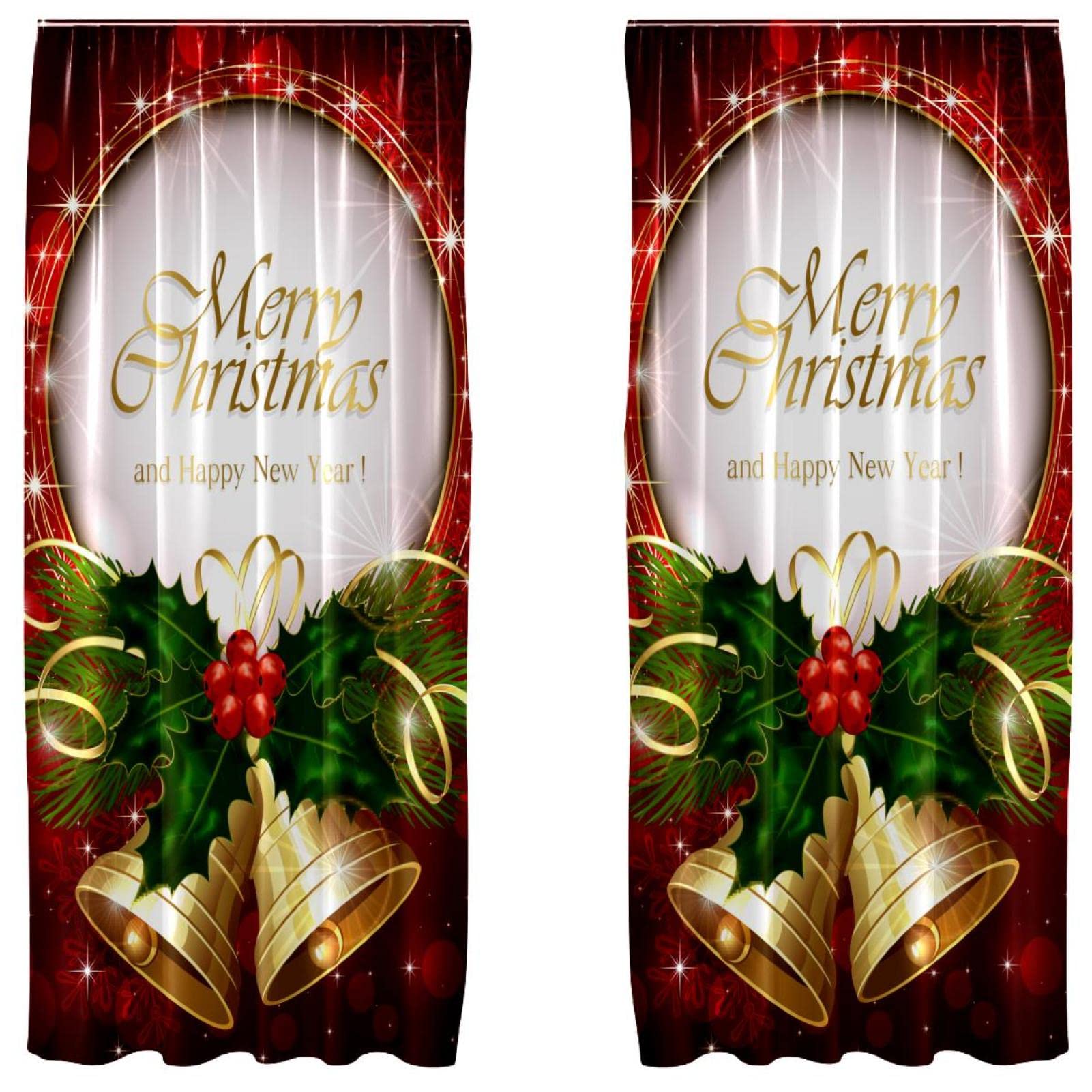 Cortinas opacas de microfibra Merry Christmas de 2 paneles y dimensiones de 55 x 84 pulgadas