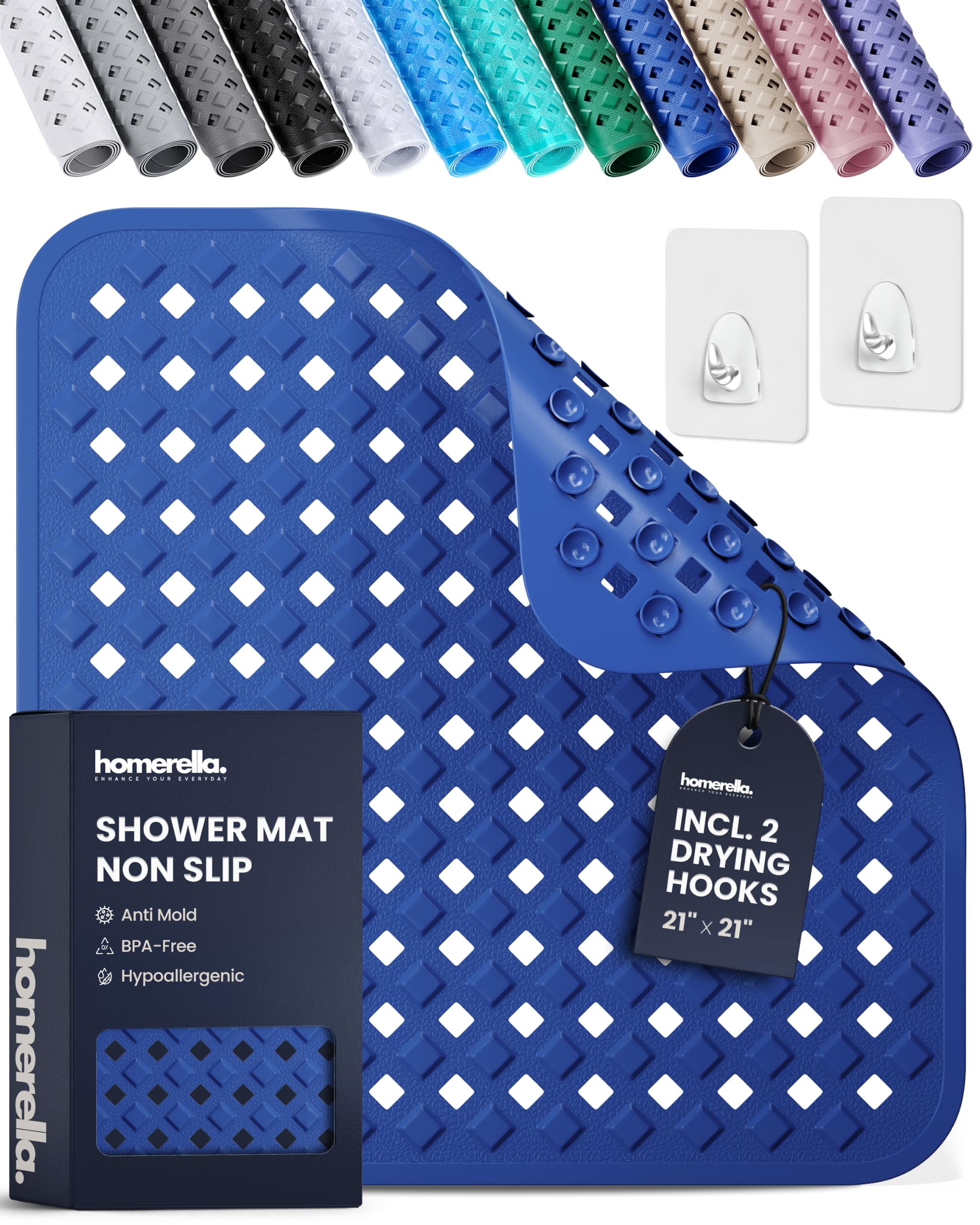 homerella Square Shower Mat Non Slip Anti Mold 21x21 Anti Slip Shower Mat