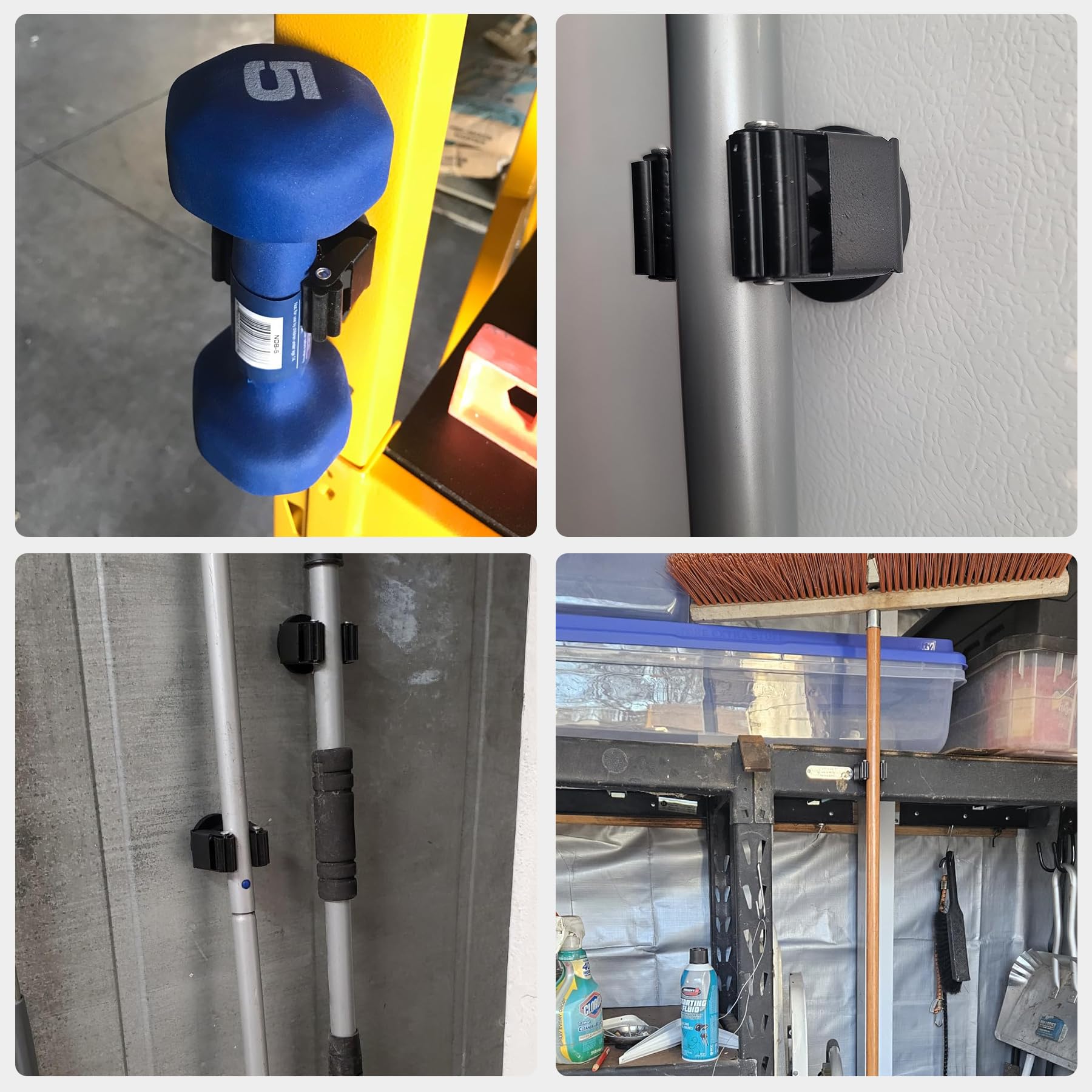 MUTUACTOR Magnetische Besenhalter, 8 Stück, rutschfest, magnetische Halterung, Aufbewahrung, Besenhalter mit Gummigriffen, 5,4 kg, strapazierfähig, magnetischer Werkzeughalter für Arbeit, Garage