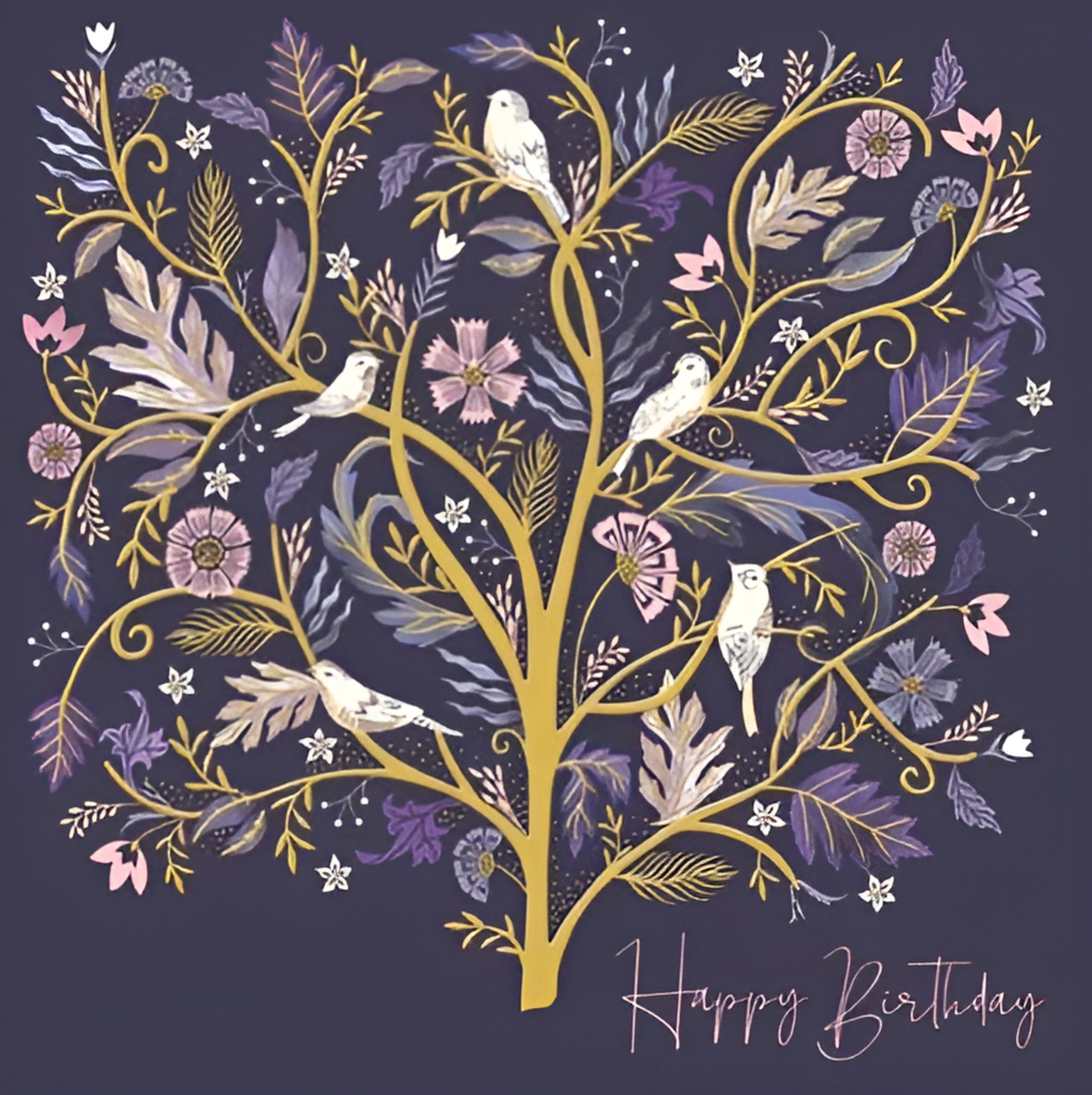 Woodmansterne Artistic Open Birthday Greeting Card - 'Song Tree' - Pretty Bird and Flower Illustration - from The National Trust Harmony Range