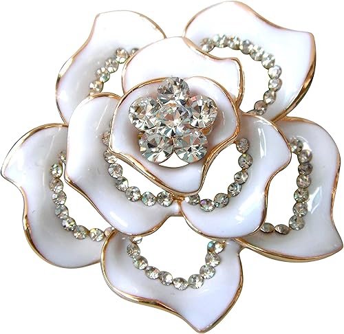 Navachi Broche esmaltado de flores de cristal chapado en oro de 18 quilates