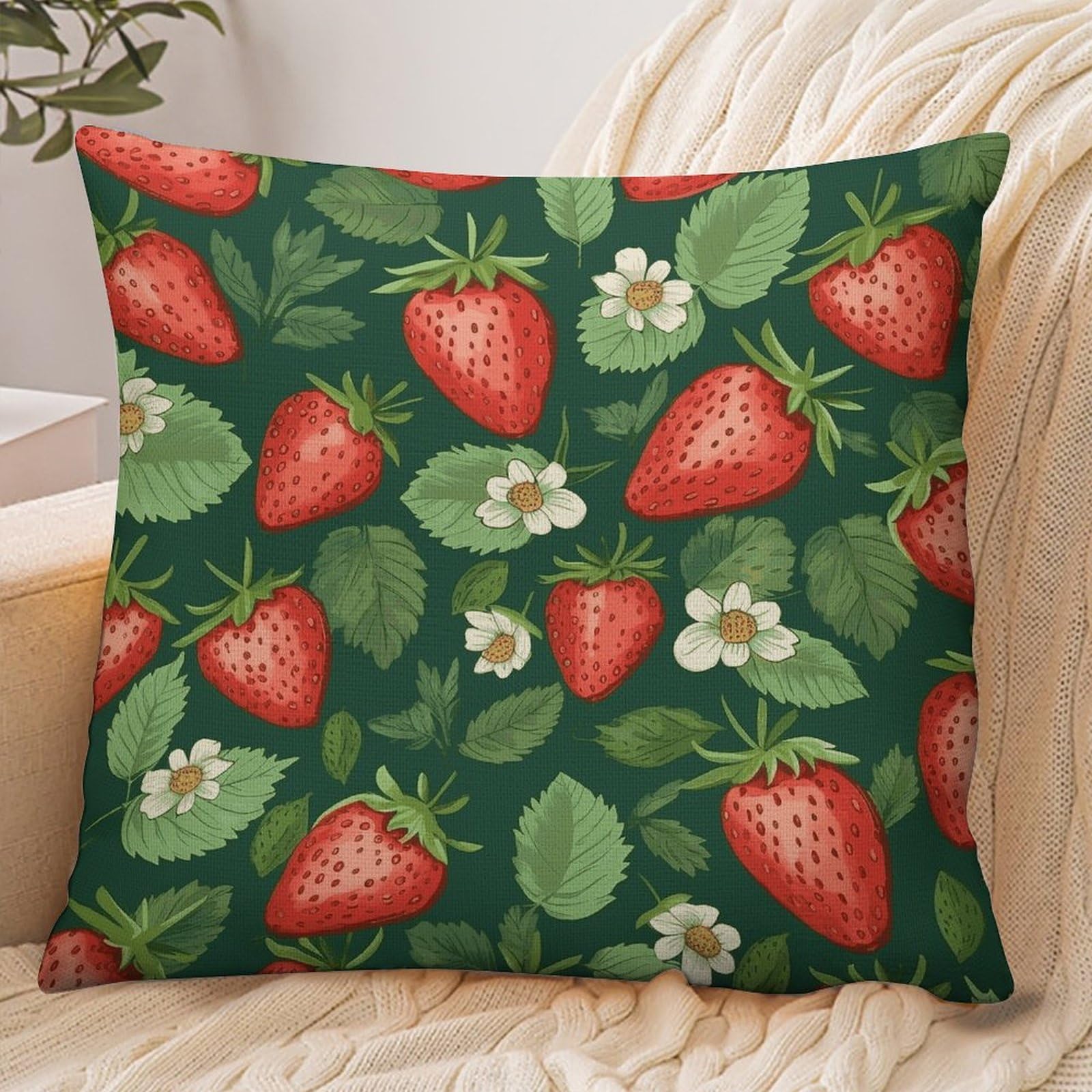 Fekiloot Style Fresh Strawberries And Leaves Pillowcase Pillow Sham Pillow Case